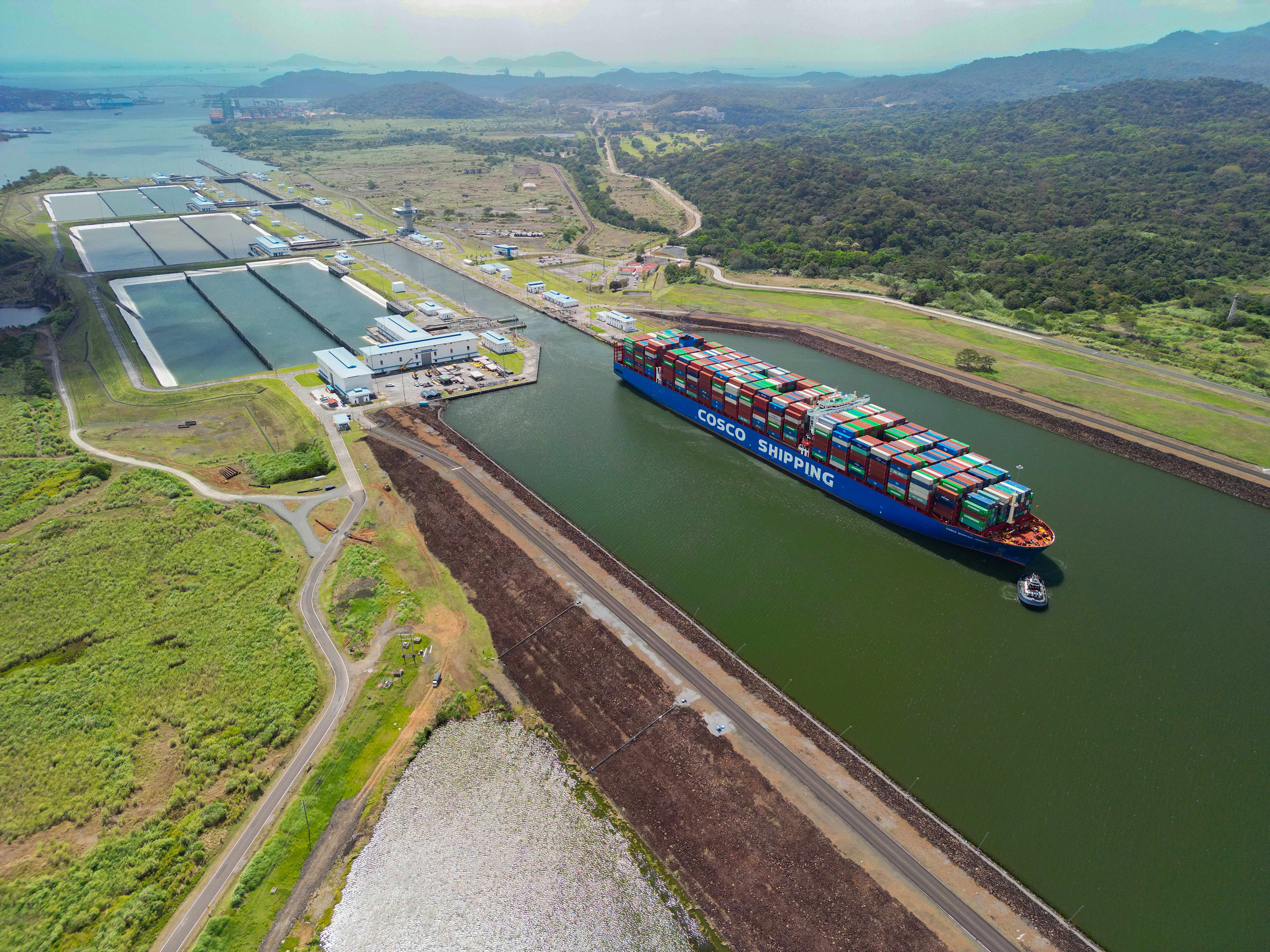 Chinese Cosco container ship Jasmine heads to the Atlantic side of the Panama Canal. Photo: Zuma Press Wire/TNS