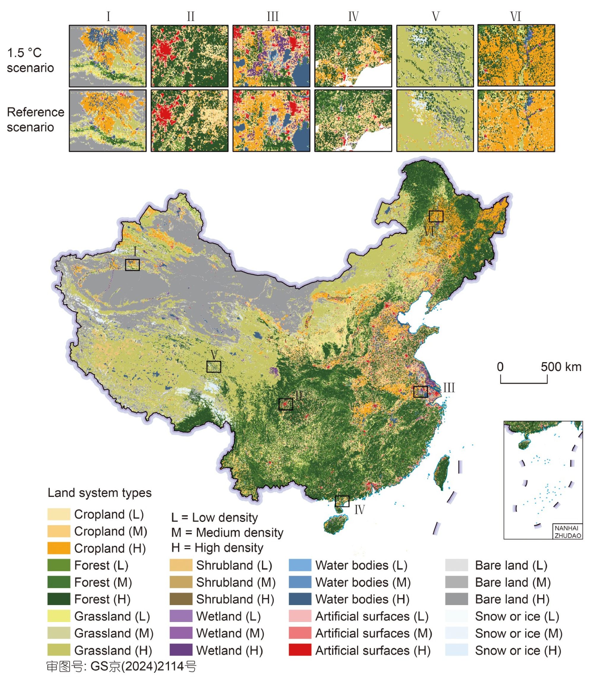 A map from the study shows various land types in China and how they could be affected by rising temperatures. Photo: Science China Press