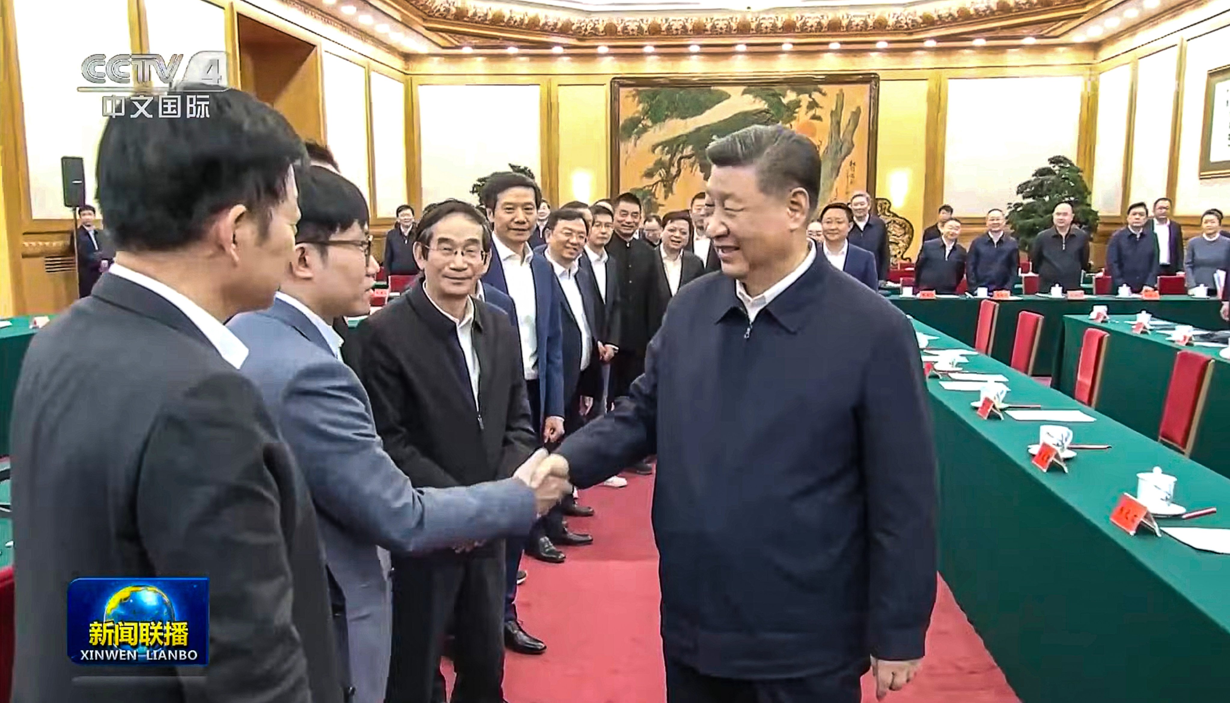 President Xi Jinping meets with a group of high-profile tech entrepreneurs in Beijing in February. China’s leaders are pushing to restore confidence in the private sector and shore up economic growth. Photo: CCTV