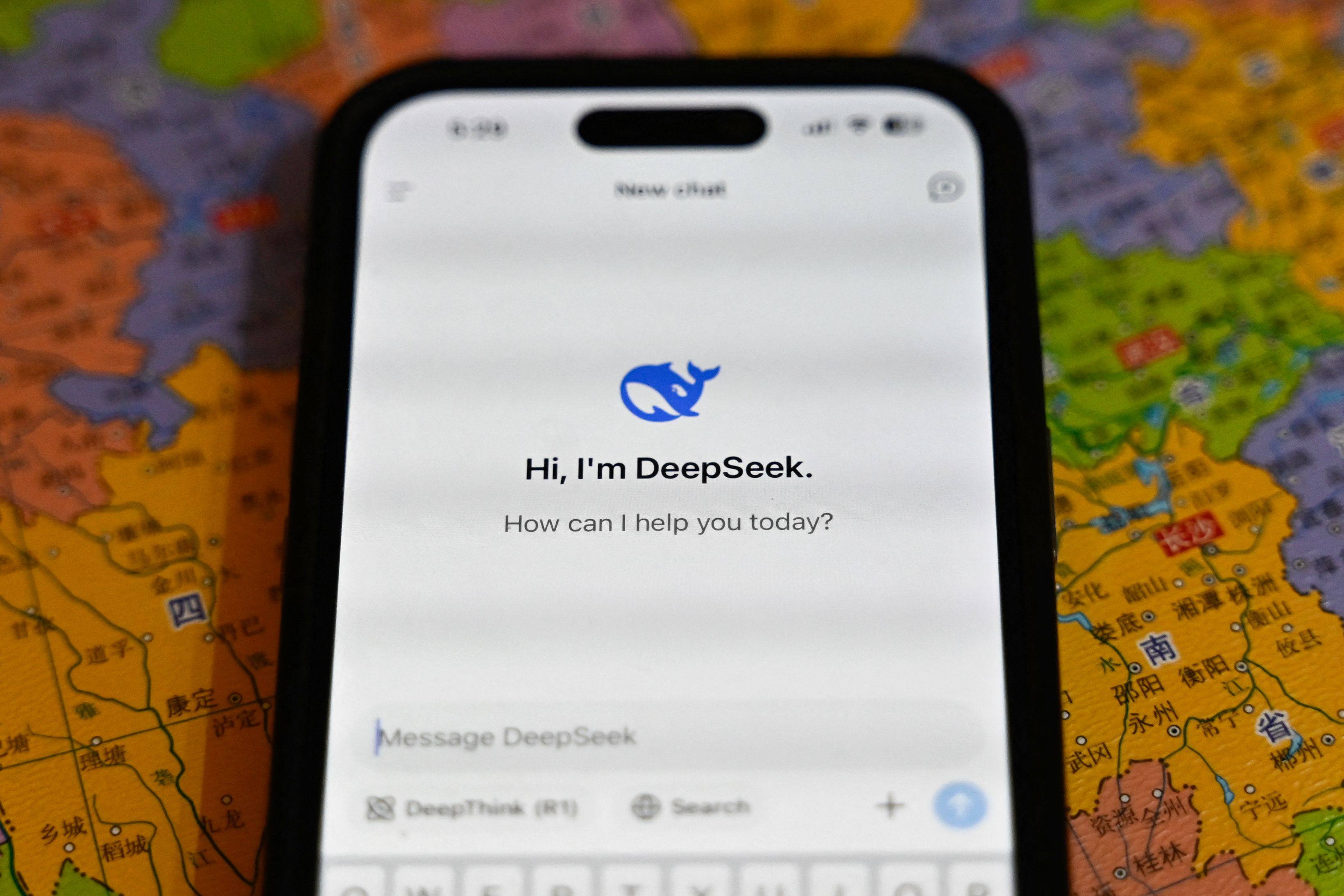 The DeepSeek app on a mobile phone in Beijing on January 28. Photo: AFP