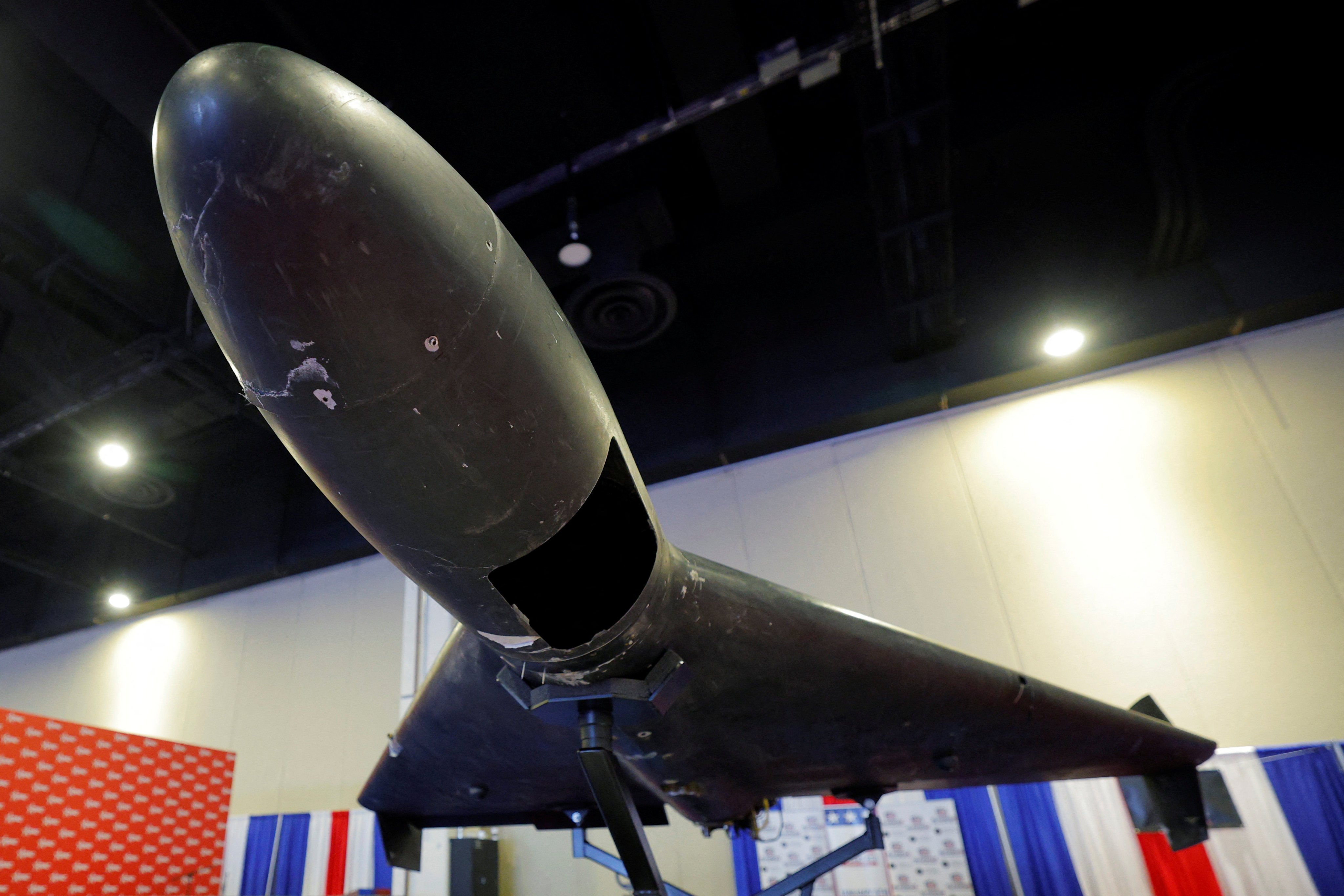 An Iranian Shahed drone displayed at the Conservative Political Action Conference  annual meeting in National Harbor, Maryland, on Saturday. Photo: Reuters