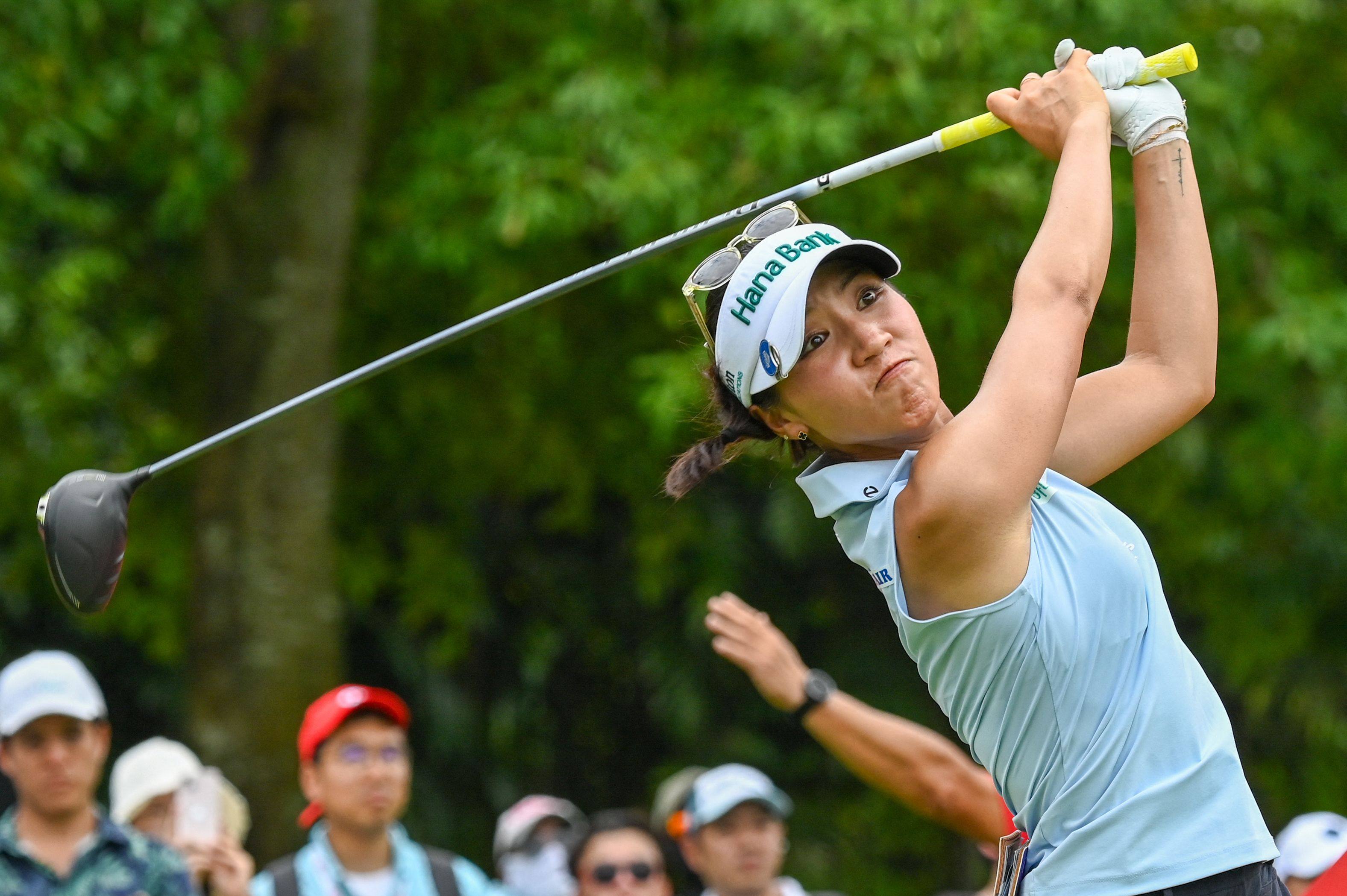 Lydia Ko of New Zealand plays a tee shot during round three at Sentosa Golf Club. Photo: AFP