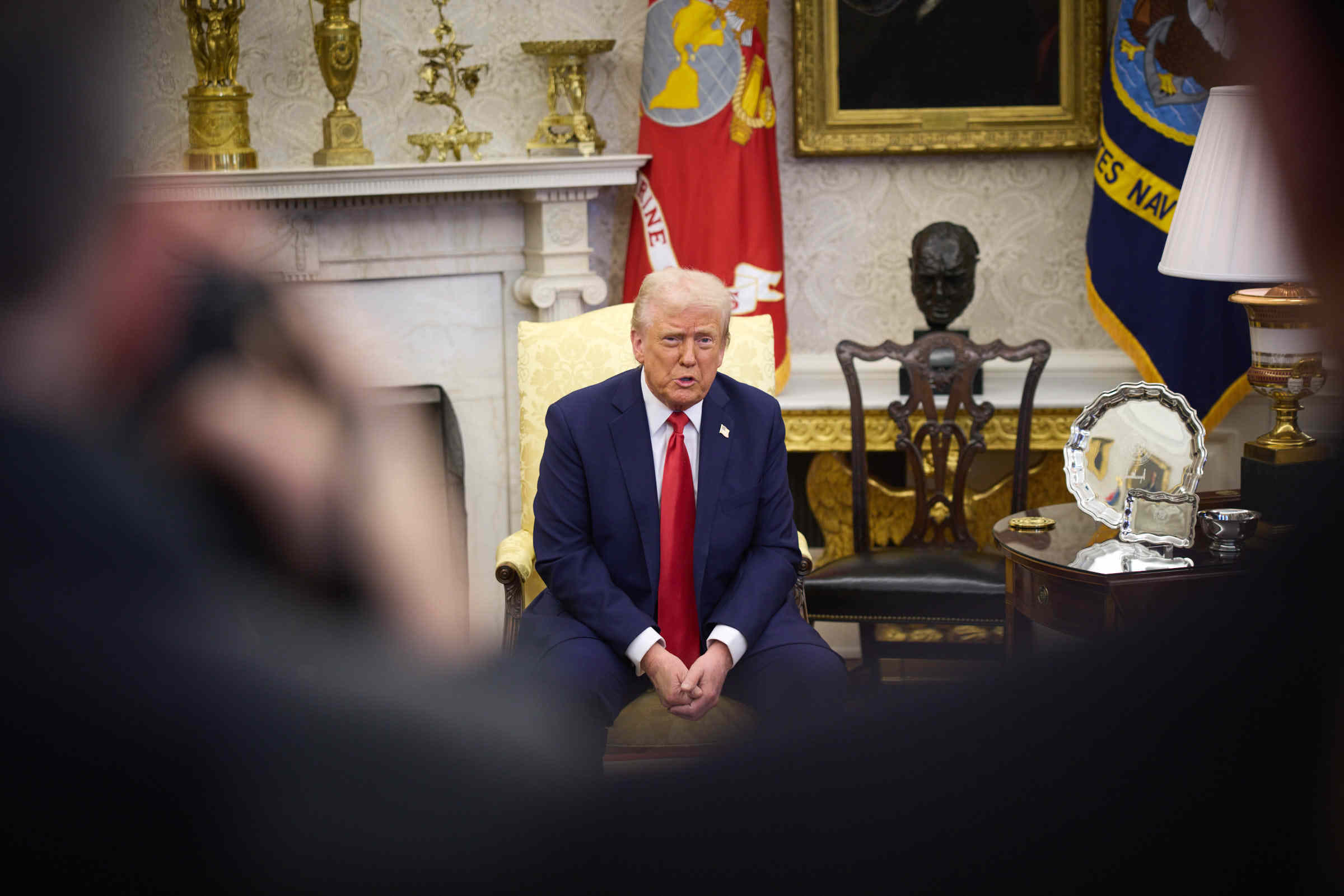 US President Donald Trump speaks to the media during his meeting with Ukraine’s President Volodymyr Zelensky on Friday. Photo: Ukrainian Presidency via dpa