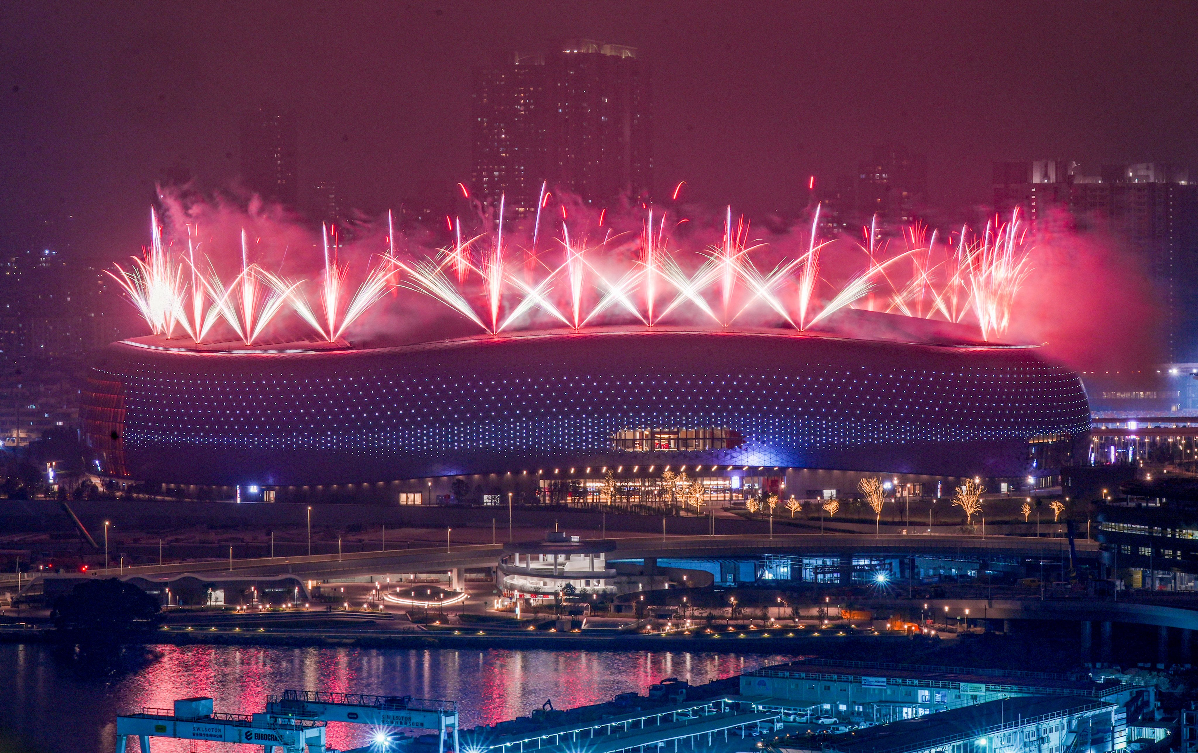 A pyrotechnics display helped cap off the Kai Tak Sports Park opening ceremony on Saturday. Photo: Eugene Lee