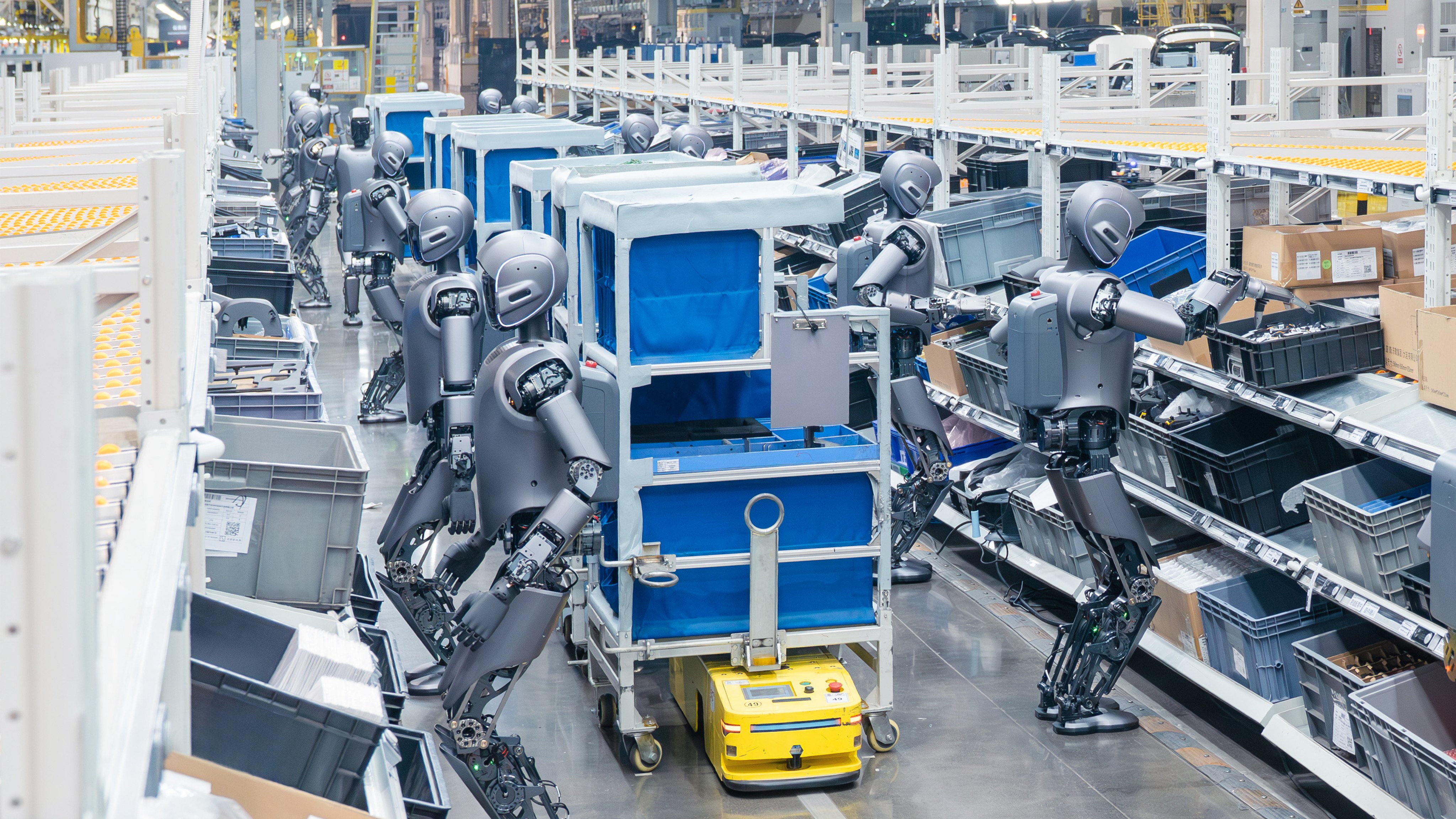 UBTech humanoid robots perform collaborative tasks in a Zeekr EV plant. Photo: Handout