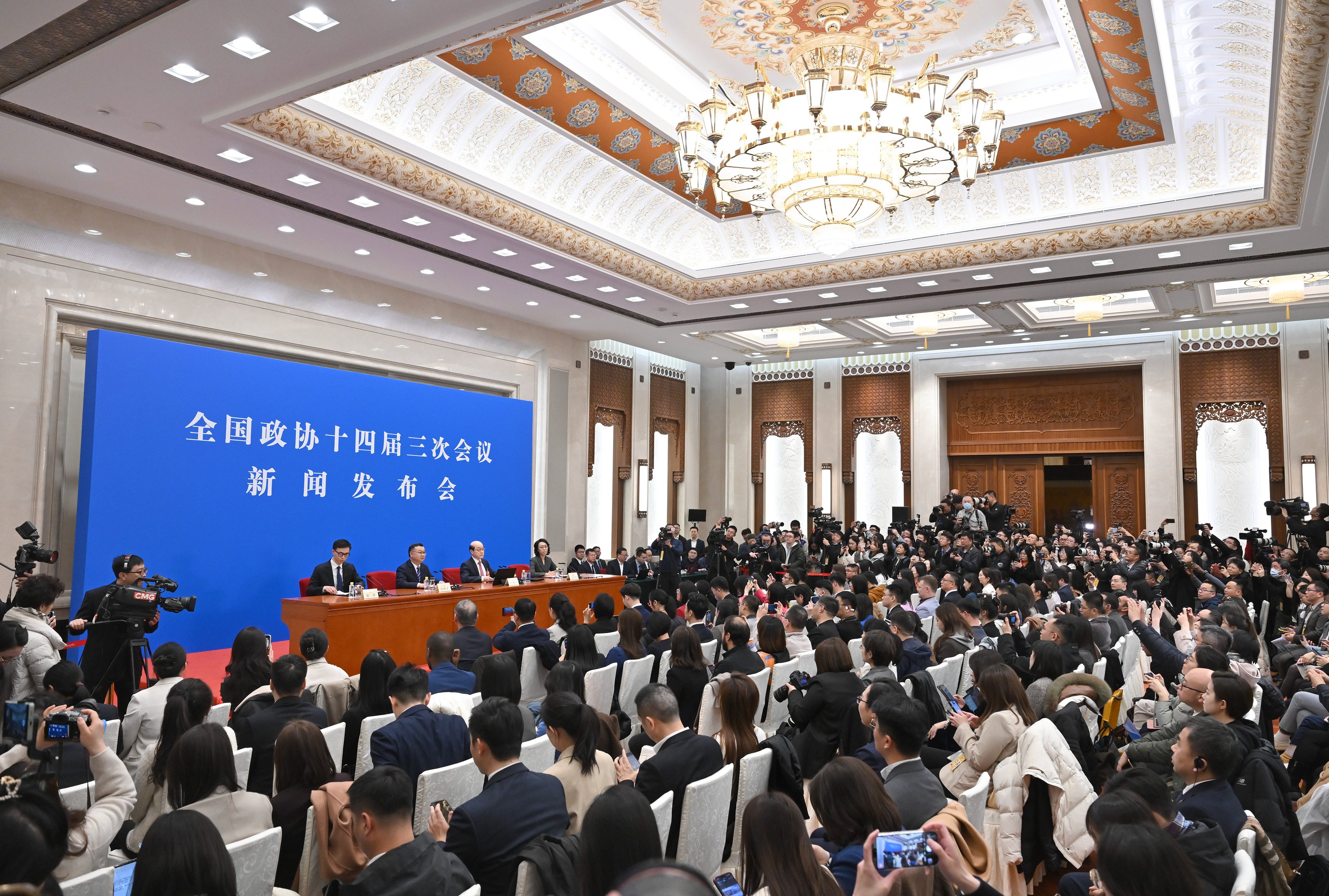 Journalists attend a briefing ahead of the Chinese People’s Political Consultative Conference, which kicks off on Tuesday in Beijing. Photo: Xinhua