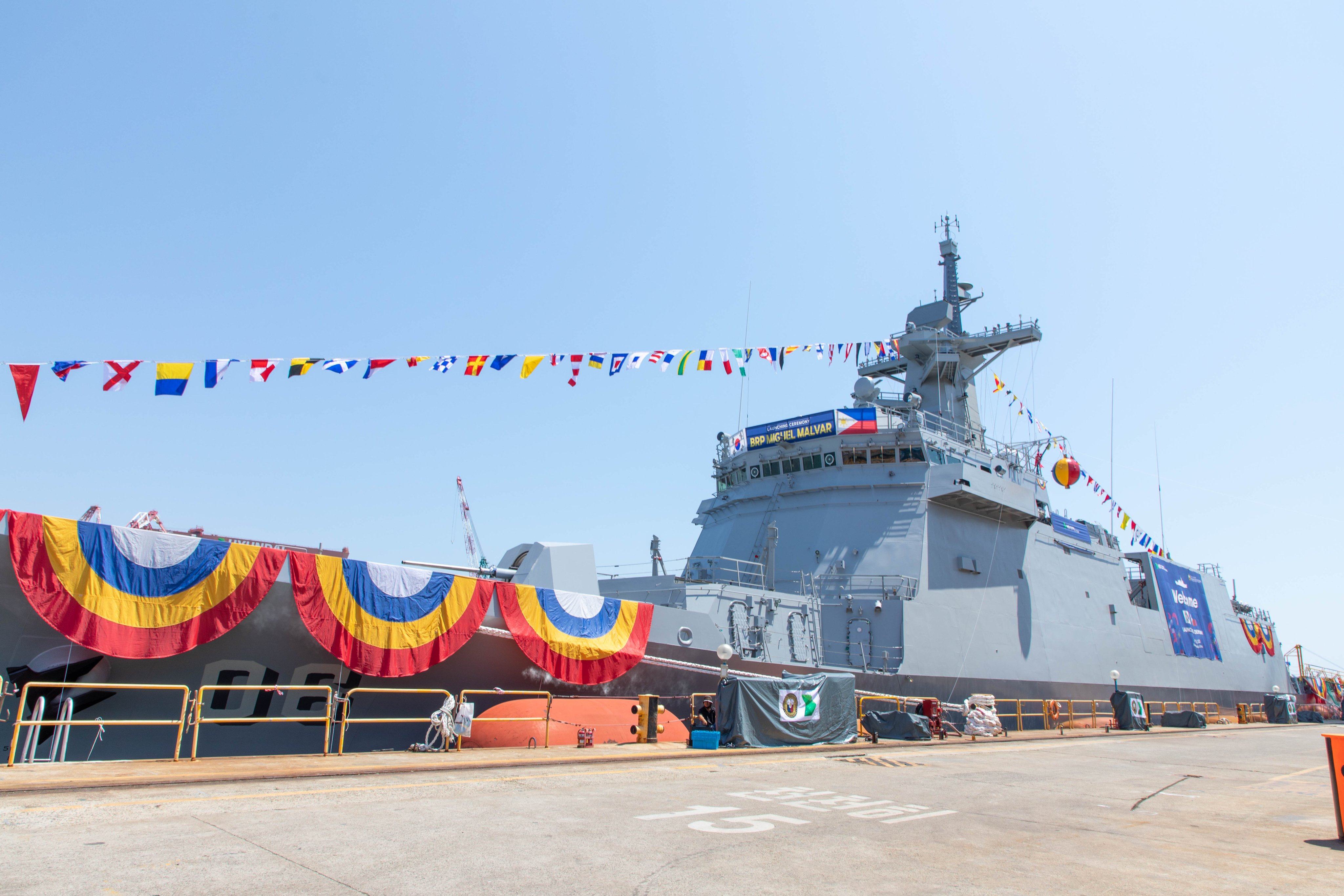 The BRP Miguel Malvar at its initial launch ceremony in Ulsan, South Korea, on June 18, 2024. Photo: Department of Defence