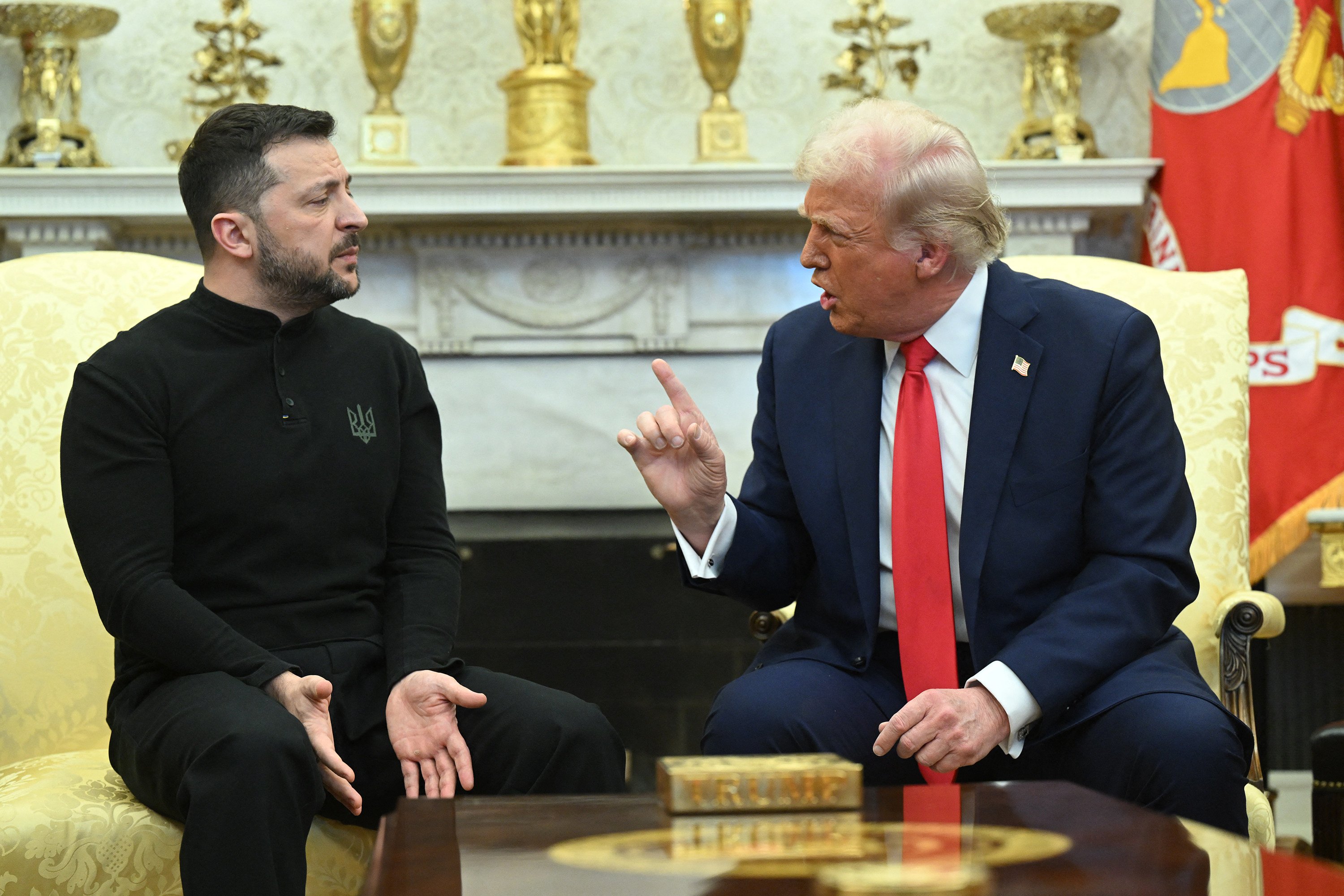 President Donald Trump and Ukraine’s President Volodymyr Zelensky argue in the Oval Office of the White House in Washington on Friday. Photo: AFP/Getty Images/TNS