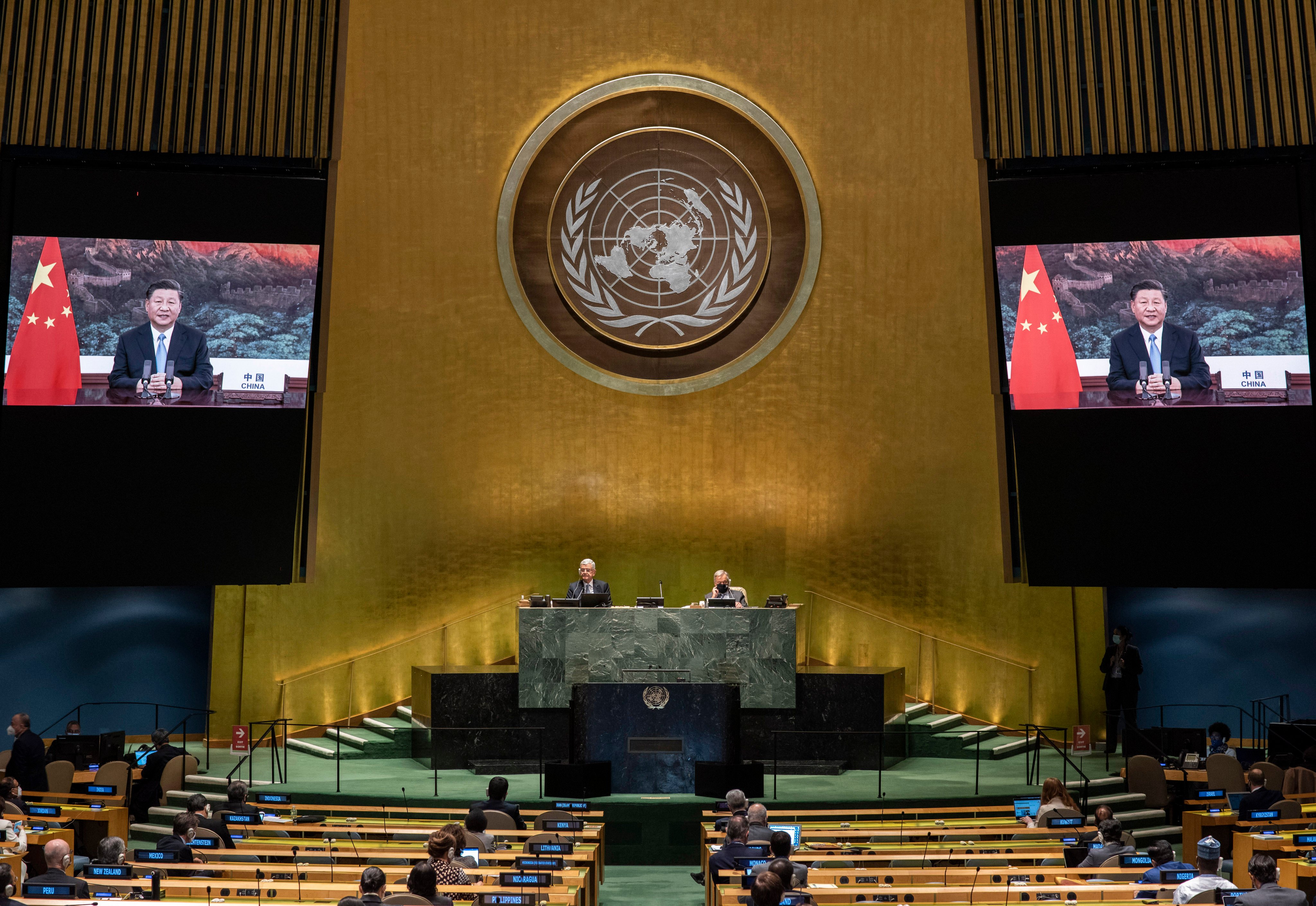 Chinese President Xi Jinping addresses the United Nations General Assembly via video in September 2020. Donald Trump’s targeting of the UN has created an opportunity for China to expand its power. Photo: UN handout via Xinhua