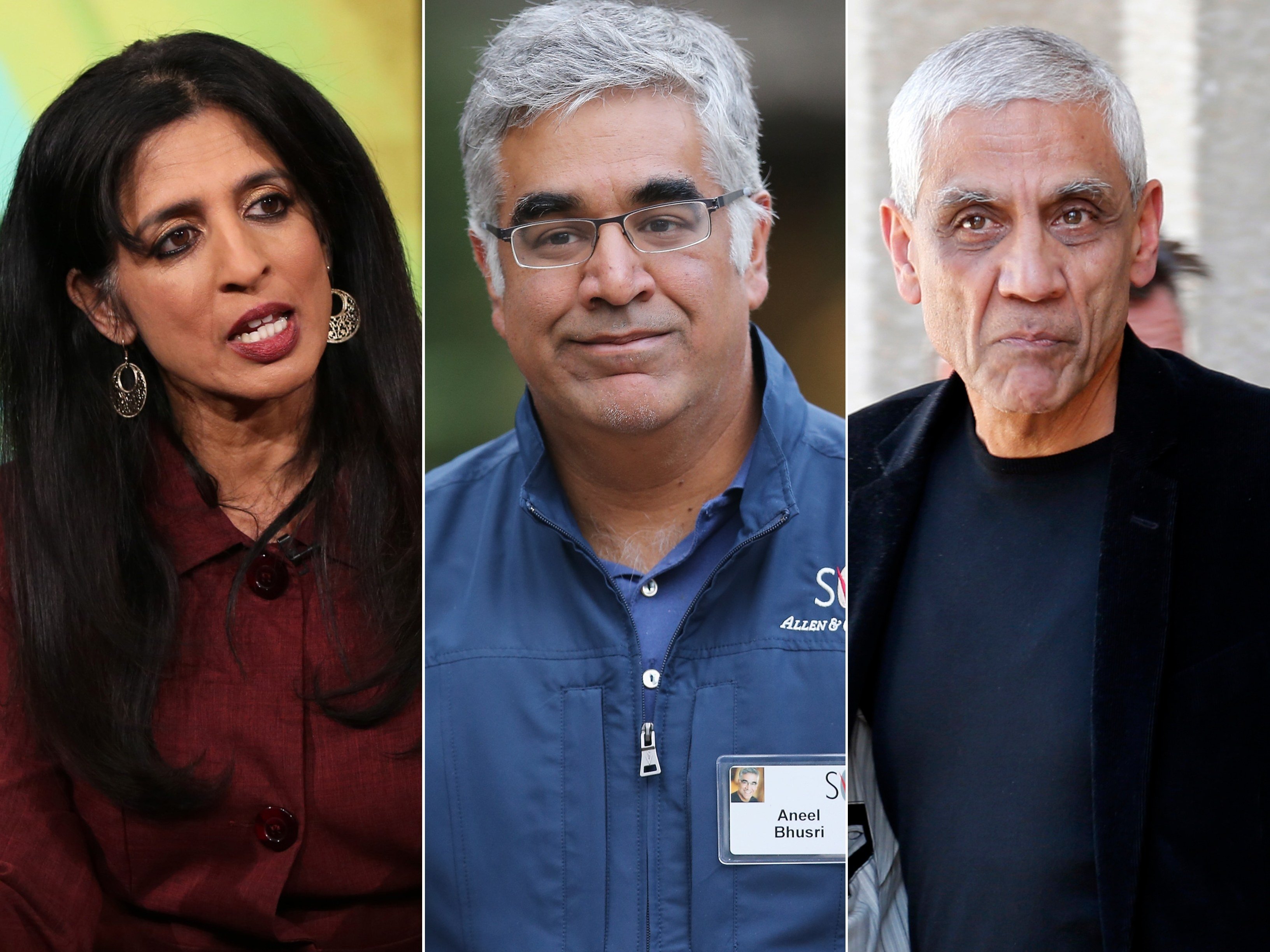 Jayshree Ullal, Aneel Bhusri and Vinod Khosla are among the richest Indian-American billionaires of 2025. Photos: Getty Images, Associated Press