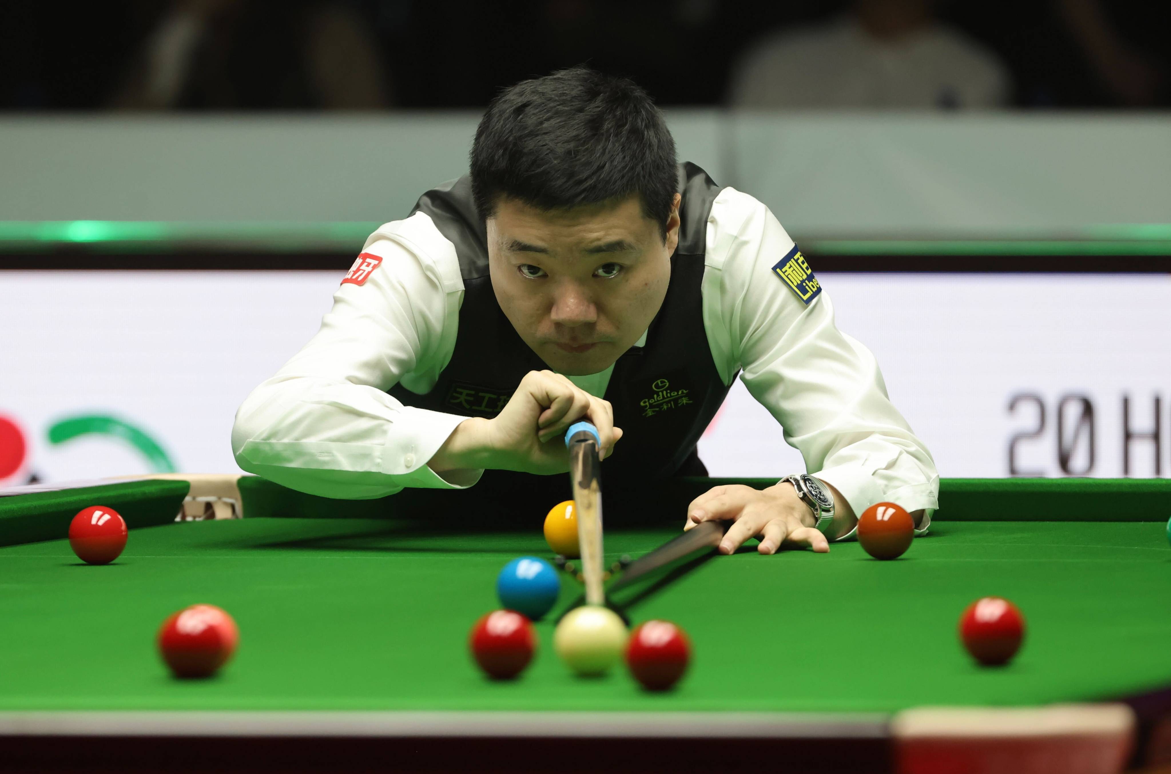 Ding Junhui concentrates during his match against Xu Si at Kai Tak Arena. Photo: Jonathan Wong