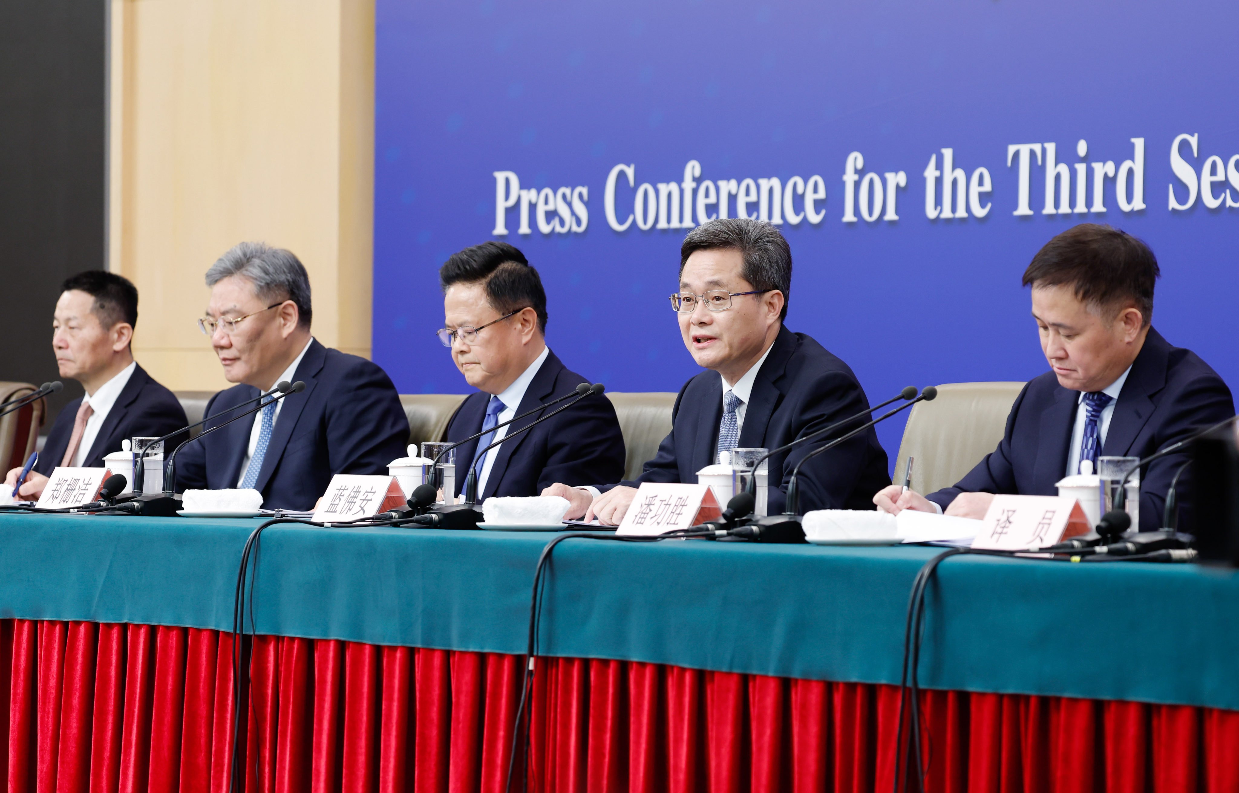 China’s top economic and financial officials attend a press conference a press conference at the National People’s Congress (NPC) in Beijing on Thursday. Photo: Xinhua