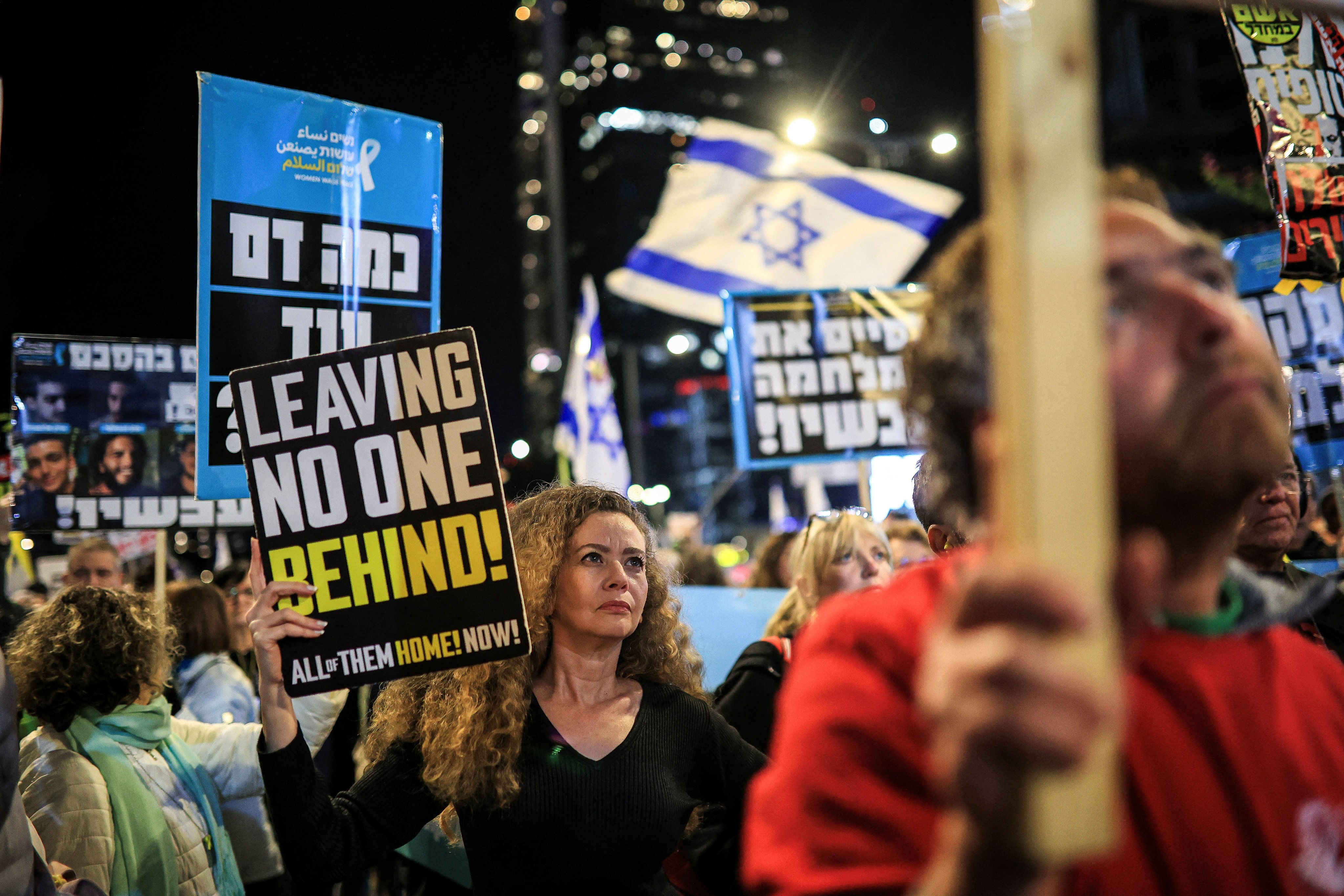 Relatives and supporters of Israeli hostages protest in Tel Aviv, Israel, on Saturday. Photo: Reuters