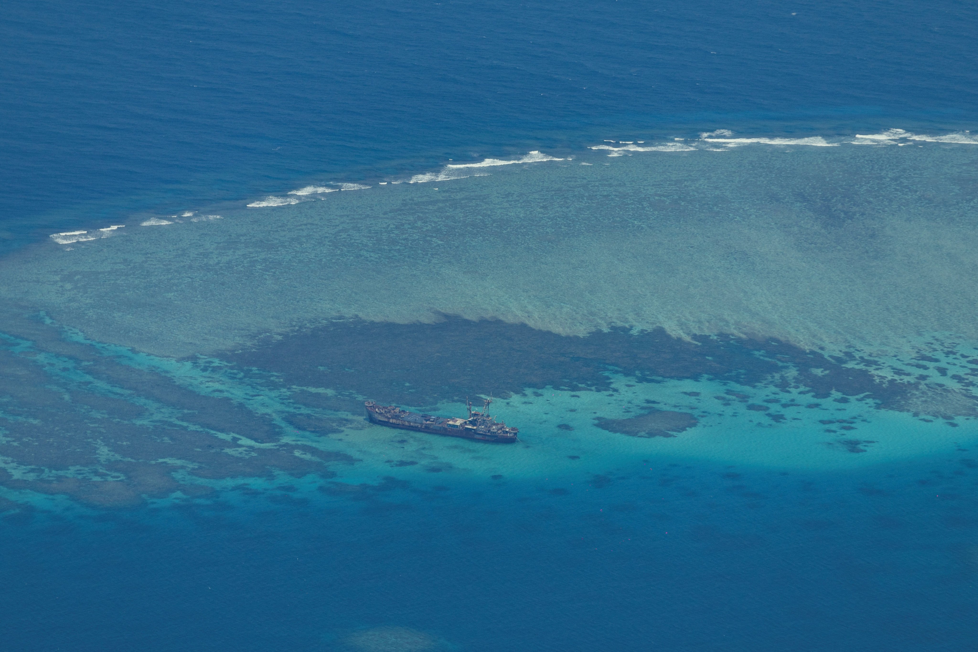 An aerial view of the contested Second Thomas Shoal in the South China Sea. Photo: Reuters