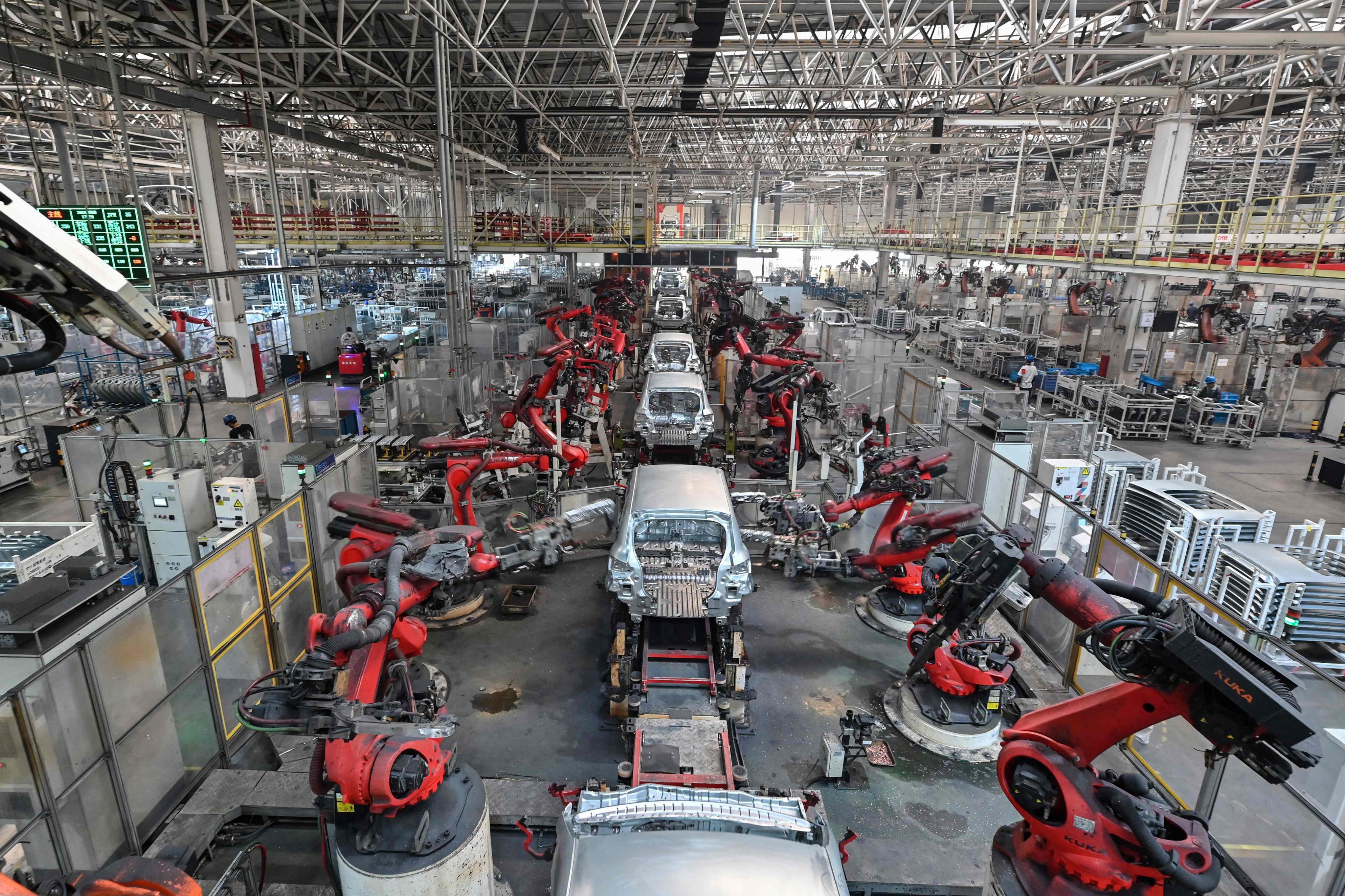 A Leapmotor EV production line in Jinhua, China. Photo: AFP