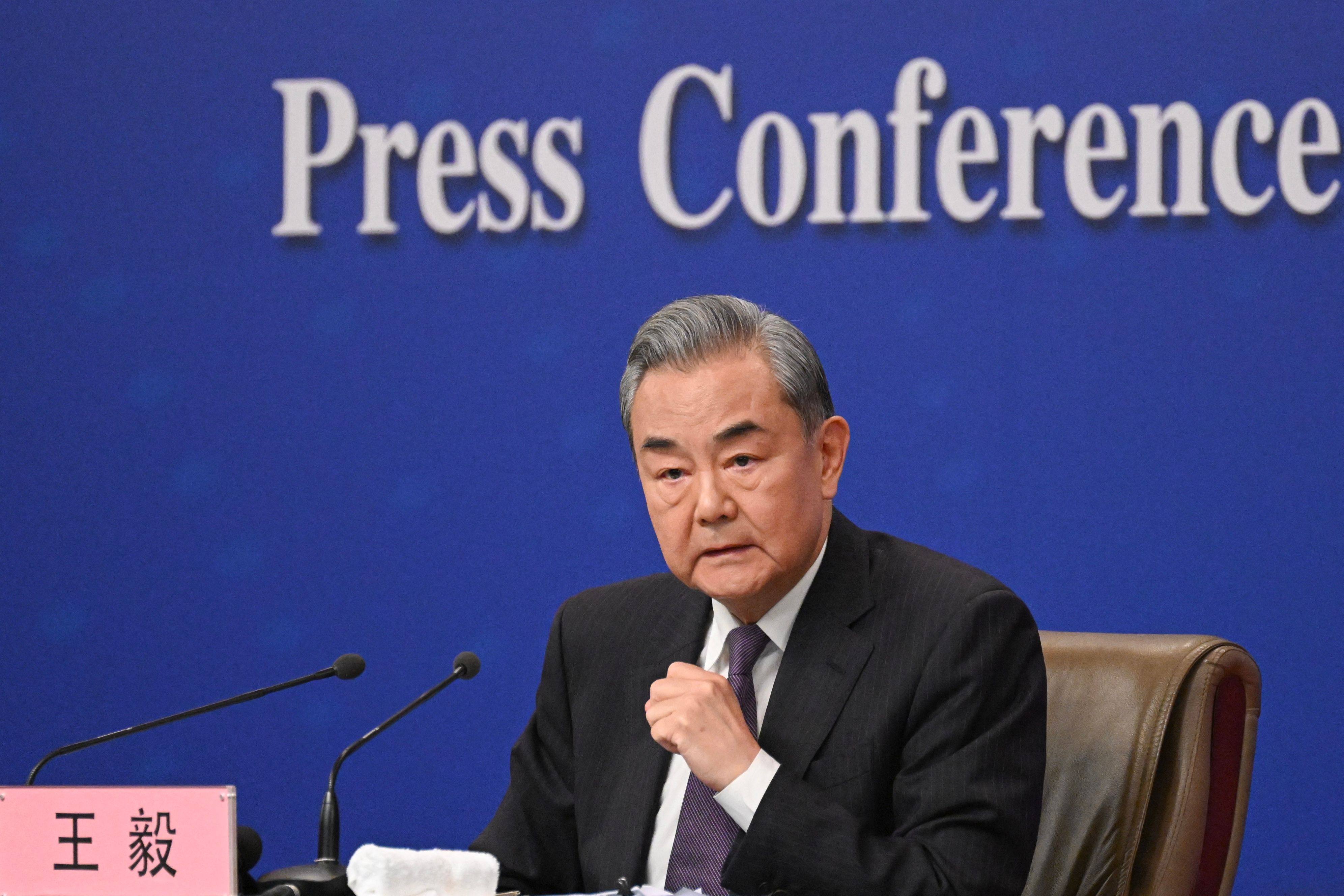 China’s Foreign Minister Wang Yi speaks to media during the National People’s Congress in Beijing. Photo: AFP