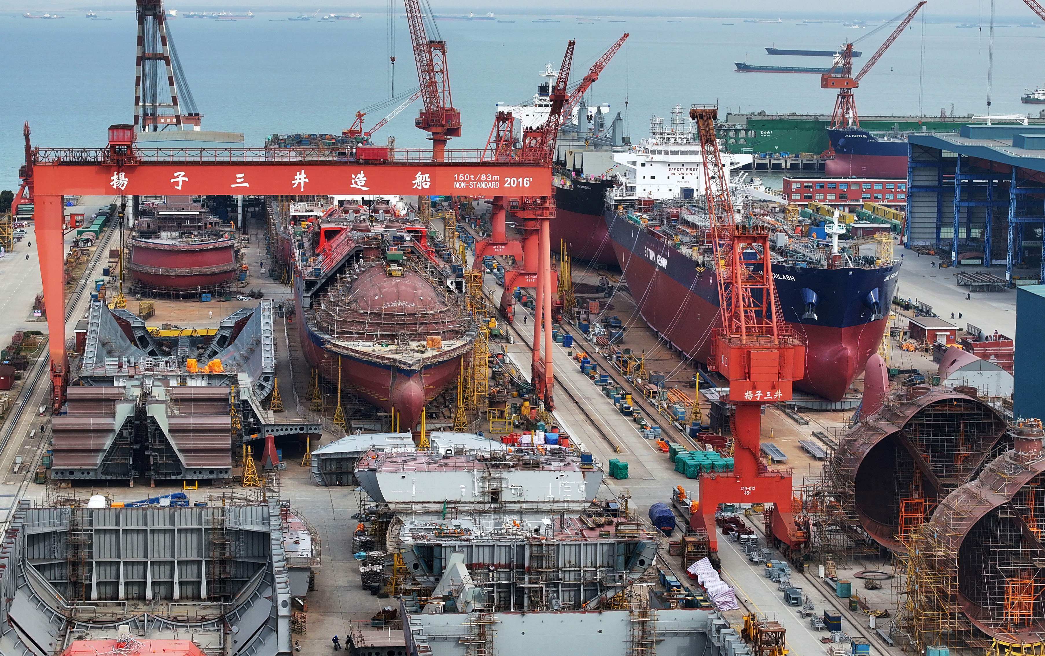 Ships under construction in Taicang, Jiangsu province, in January. Photo: AFP