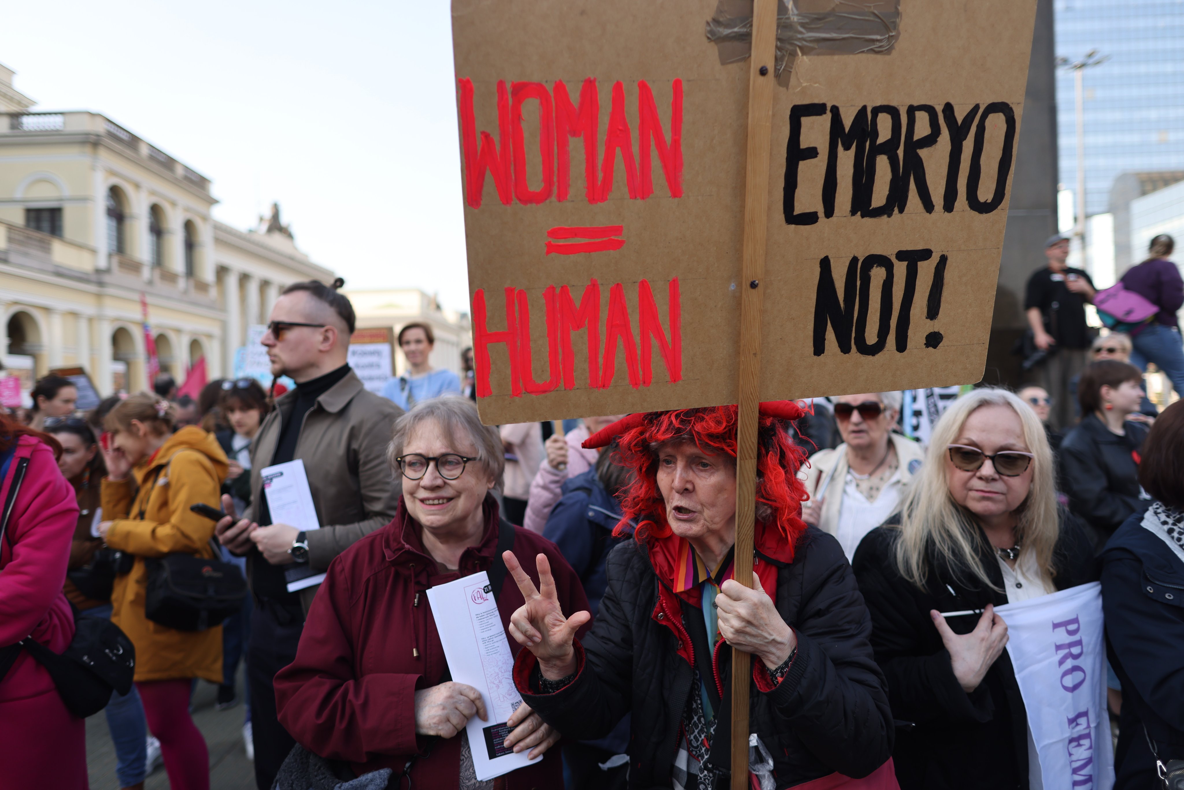 Participants attend the 26th Warsaw Women’s March ‘Manifa’ on International Women’s Day in Warsaw, Poland, on Saturday. Photo: EPA-EFE