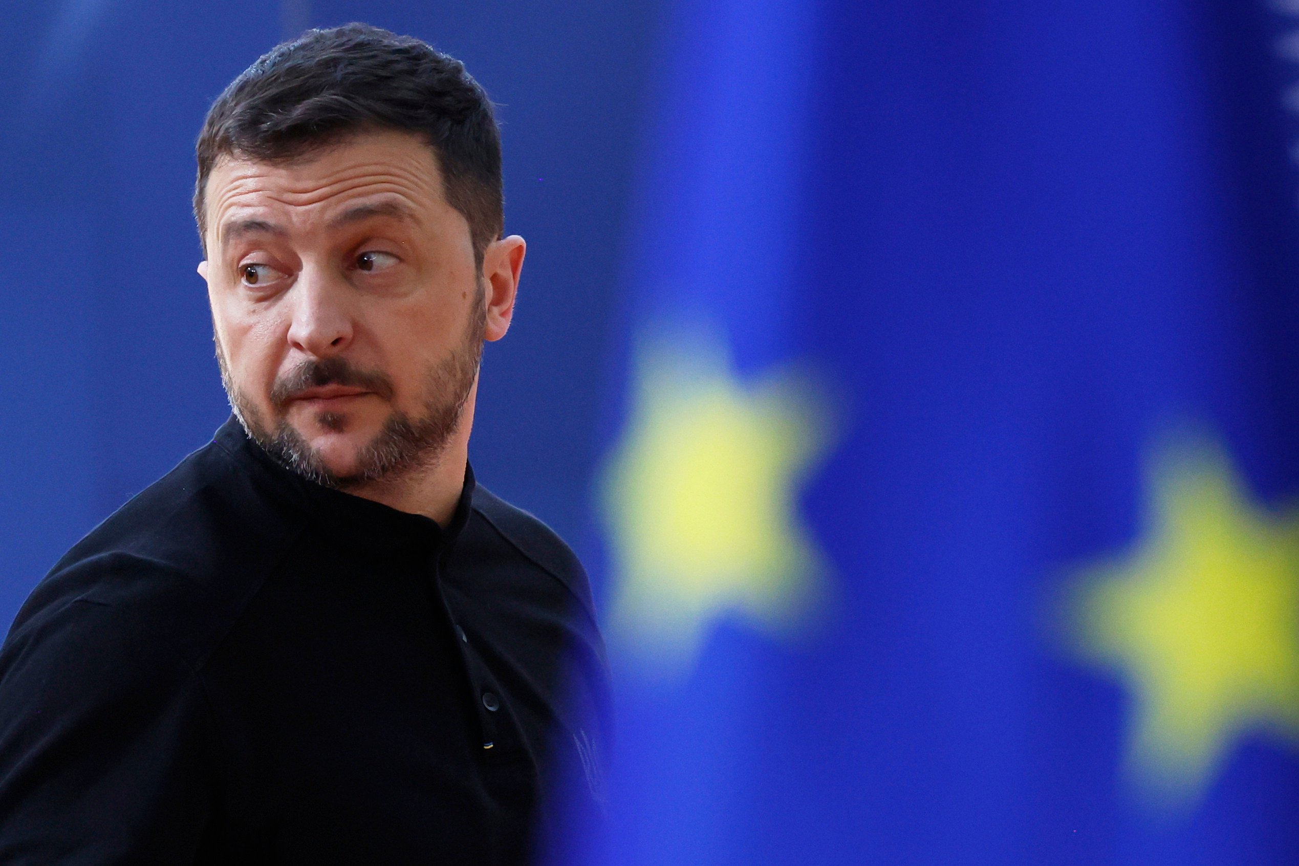 Ukraine’s President Volodymyr Zelensky arrives for an EU summit in Brussels, Belgium, on Thursday. Photo: AP