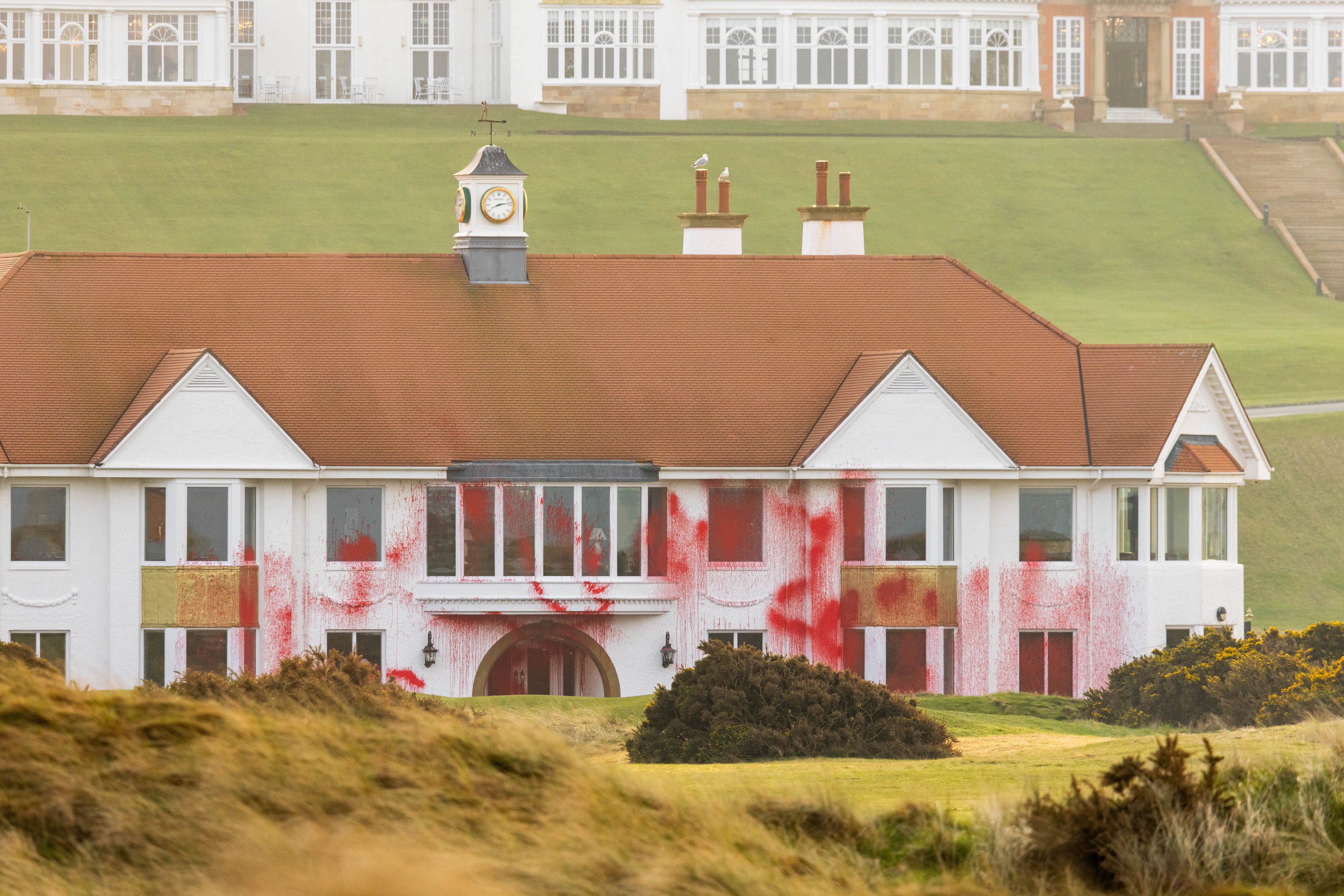 US President Donald Trump’s Turnberry golf course was vandalised by activists on Saturday. Photo: Palestine Action via PA Media/dpa