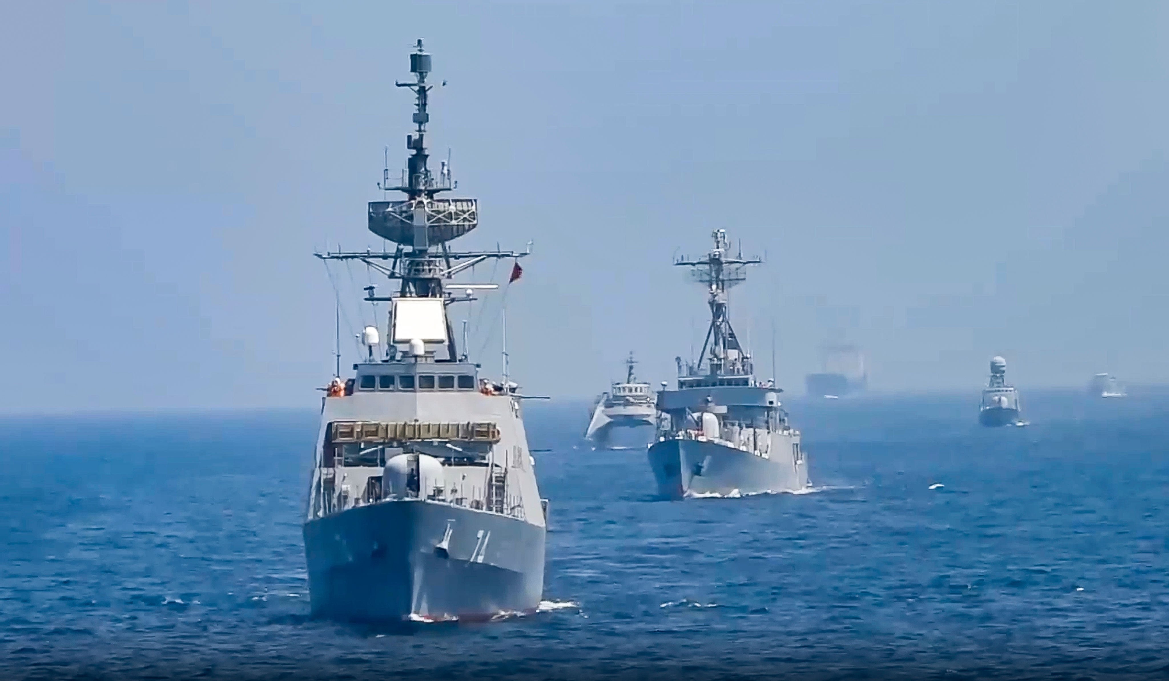 Warships pictured during last year’s exercise in the Gulf of Oman. Photo: AP