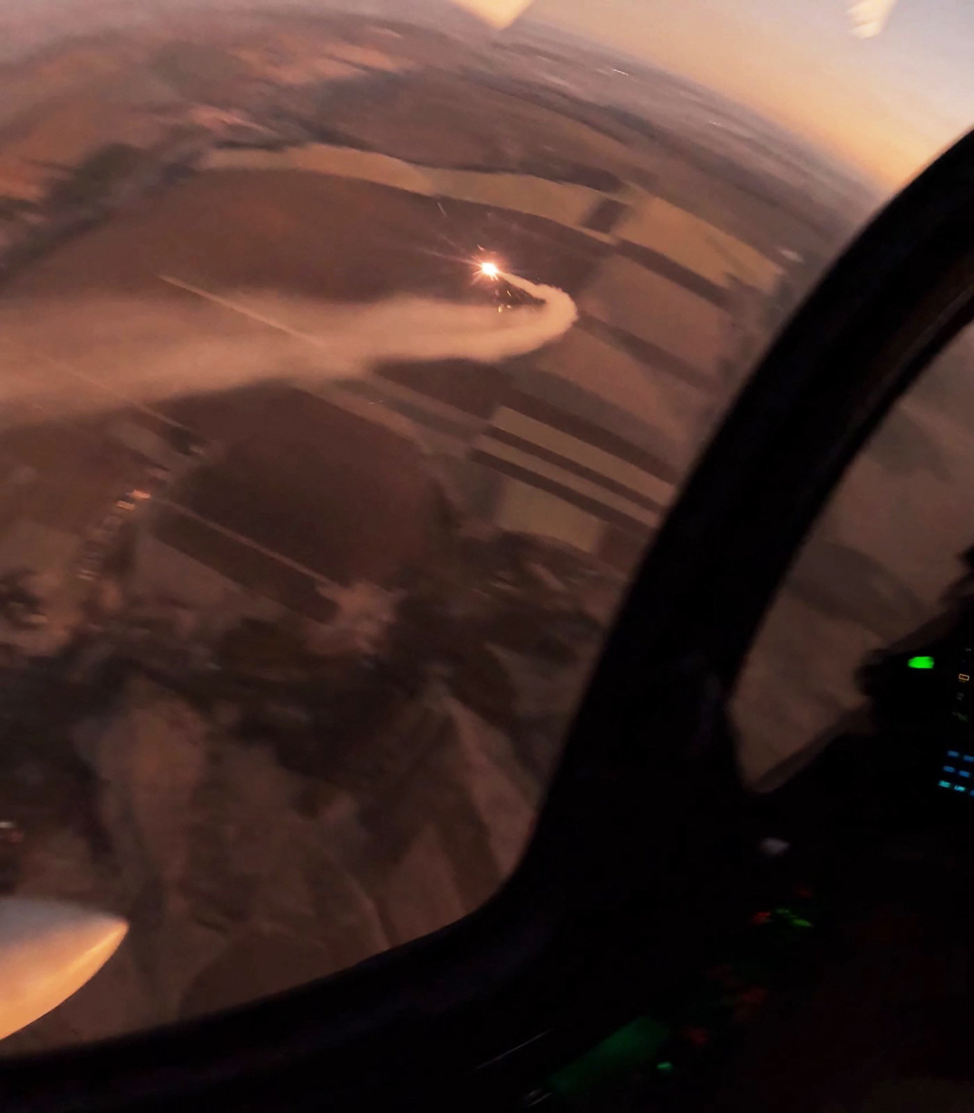 A French-made Mirage-2000 fighter jet shoots down a Russian KH-101 cruise missile as seen from the cockpit at an undisclosed location in Ukraine. Photo: Air Forces of Ukraine via AFP