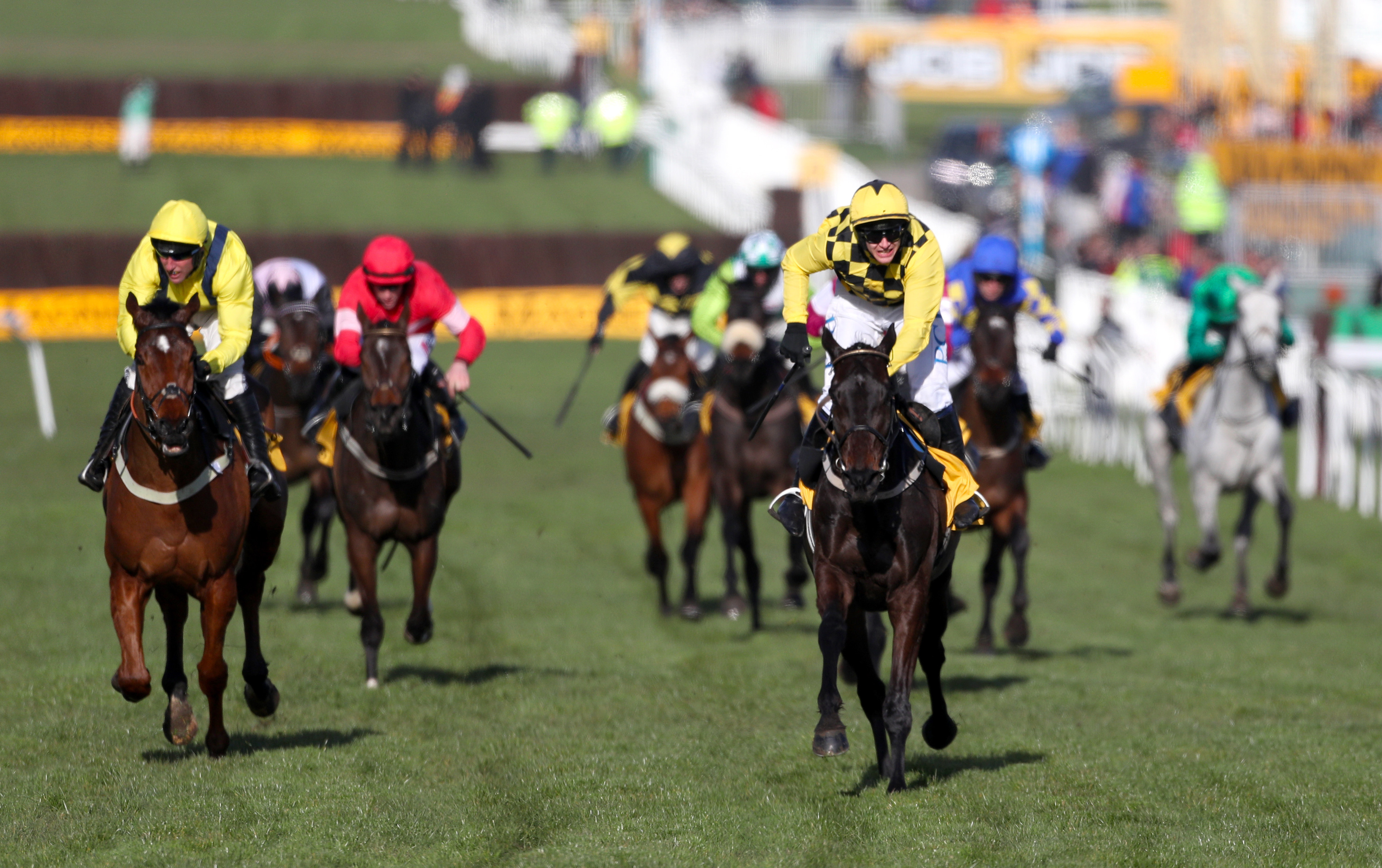 Jockey Paul Townend wins the Cheltenham Gold Cup Chase with Al Boum Photo (right) at Cheltenham Racecourse in 2020. Photo: Reuters