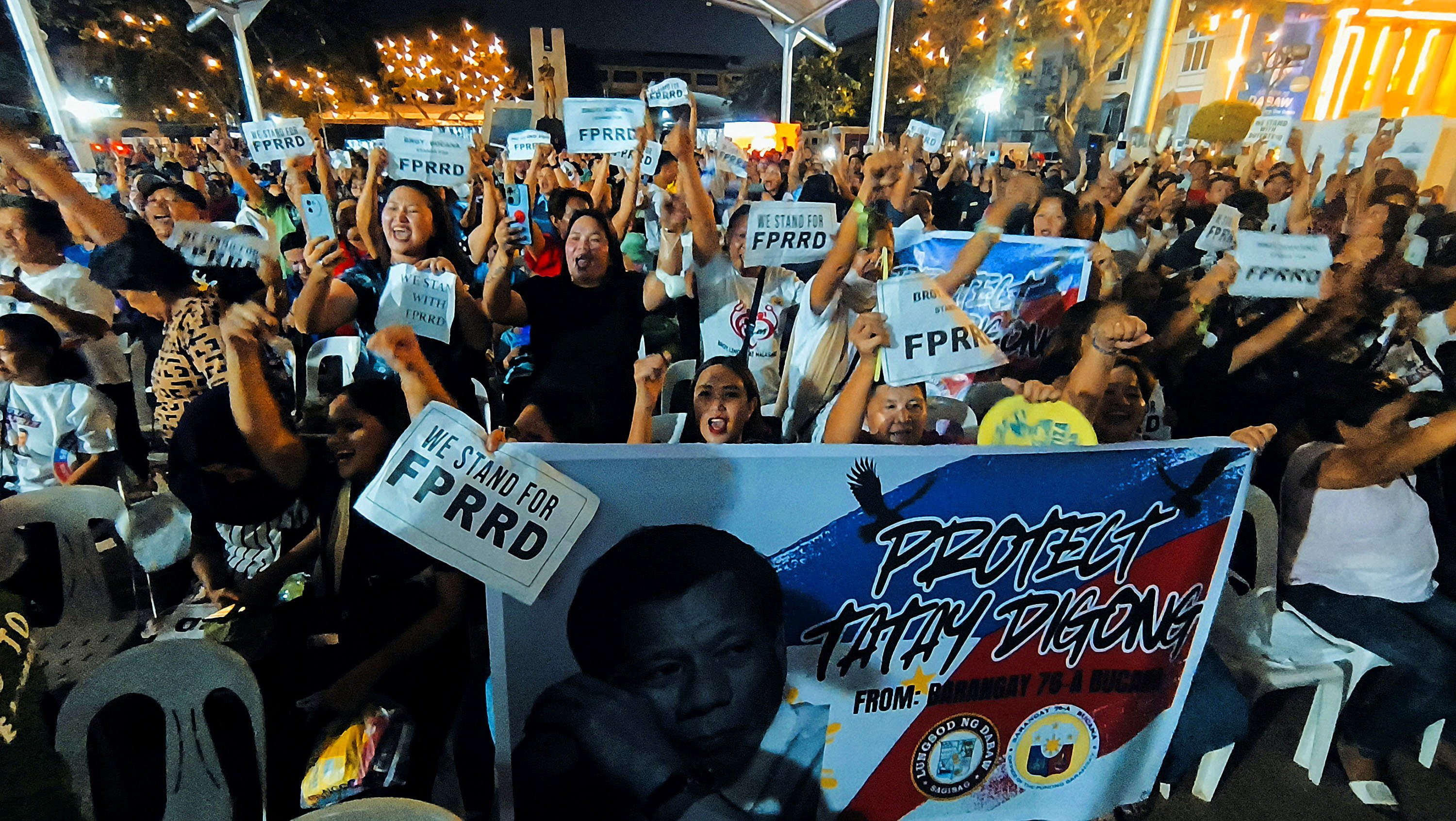 Rodrigo Duterte’s supporters protest against his arrest in Davao City, Philippines, on March 11. Photo: Reuters