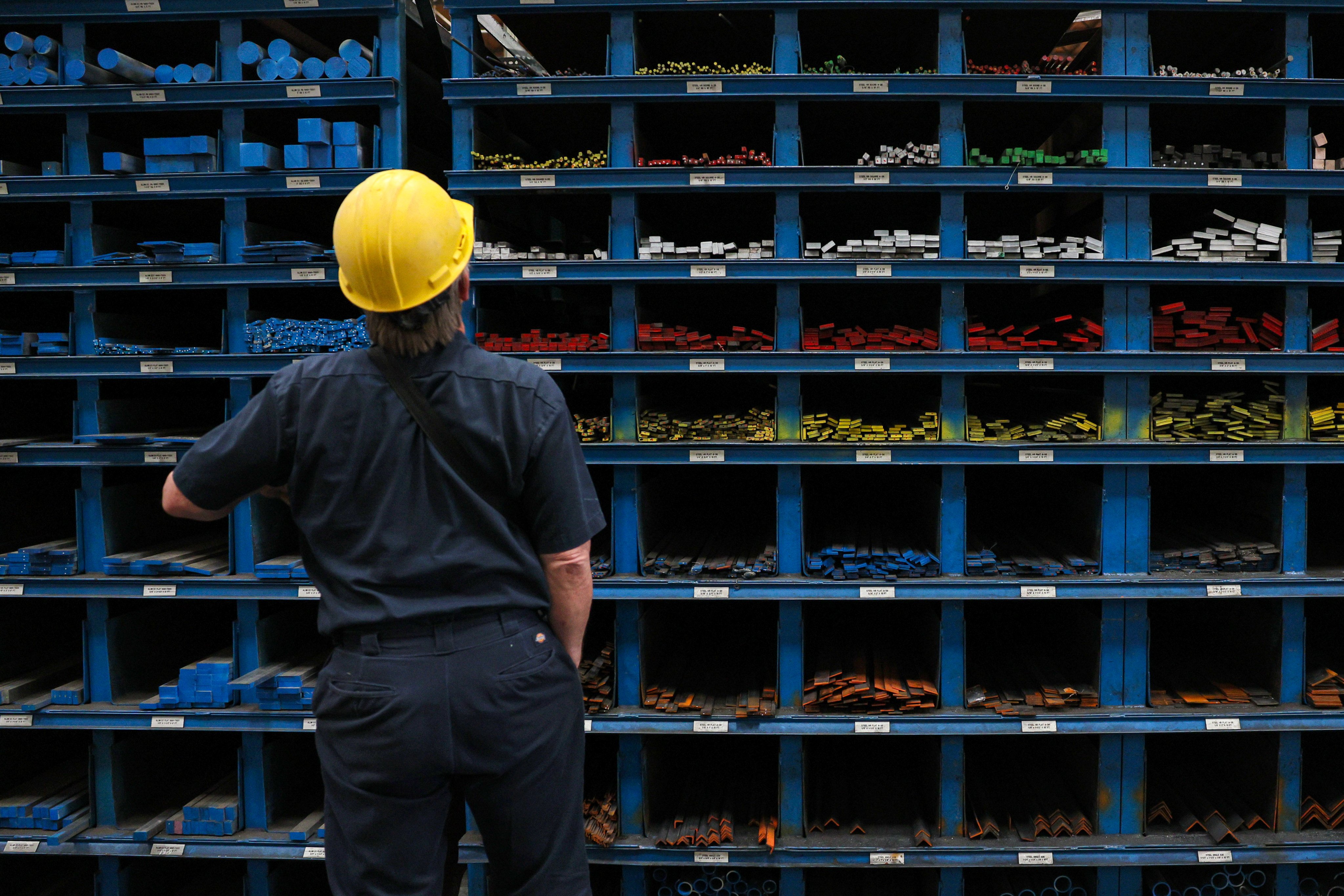 A buyer surveys the shelves at a metal supplies business in Burbank, California. The United States has reinstated tariffs on metals, specifically steel and aluminum, from around the world. Photo: EPA-EFE