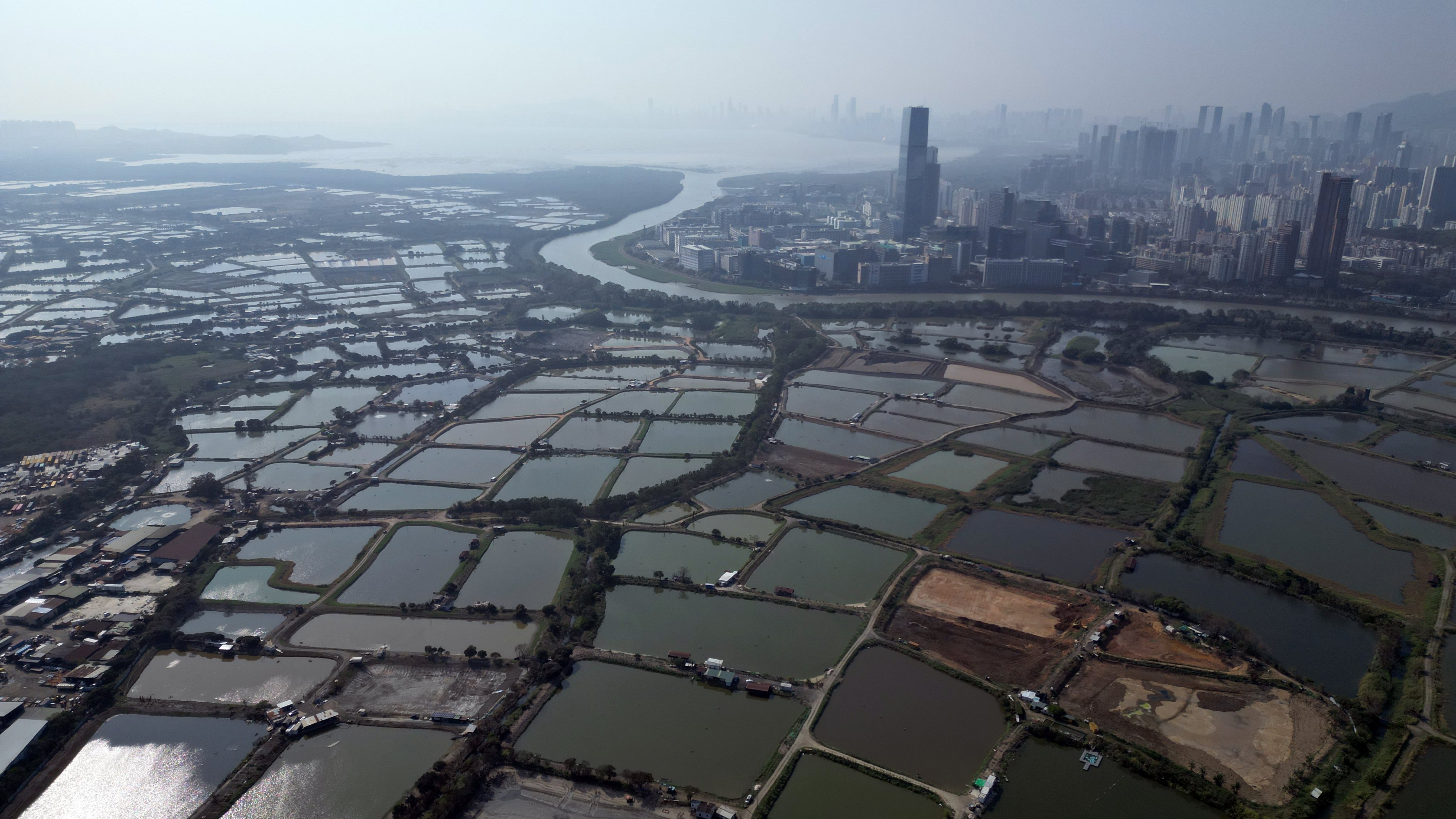 This photo, taken on February 27, shows an aerial view of the land allocated for the San Tin Technopole, part of the Northern Metropolis. Photo: May Tse