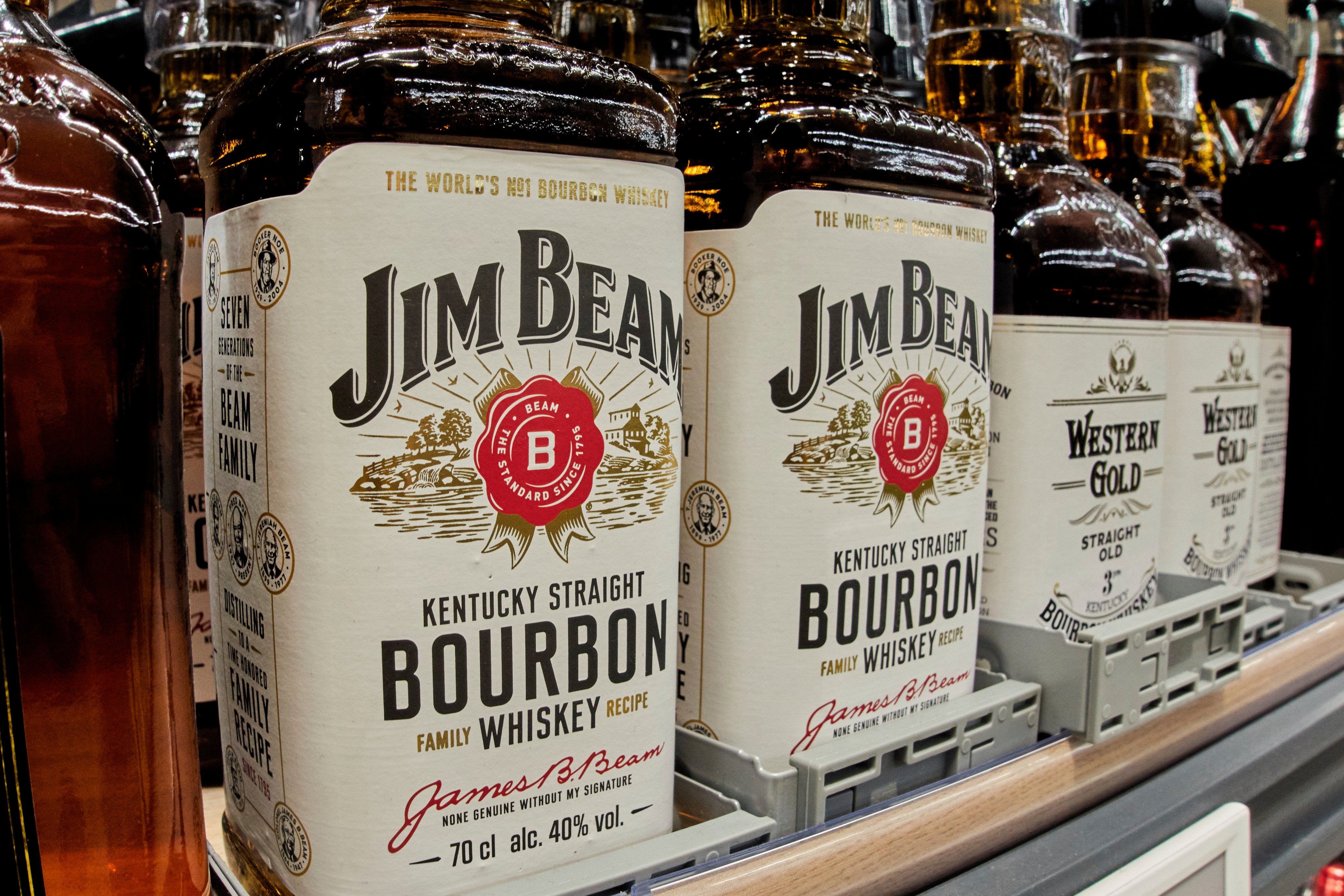 American whiskey stands in a discount store in Frankfurt, Germany. Photo: AP