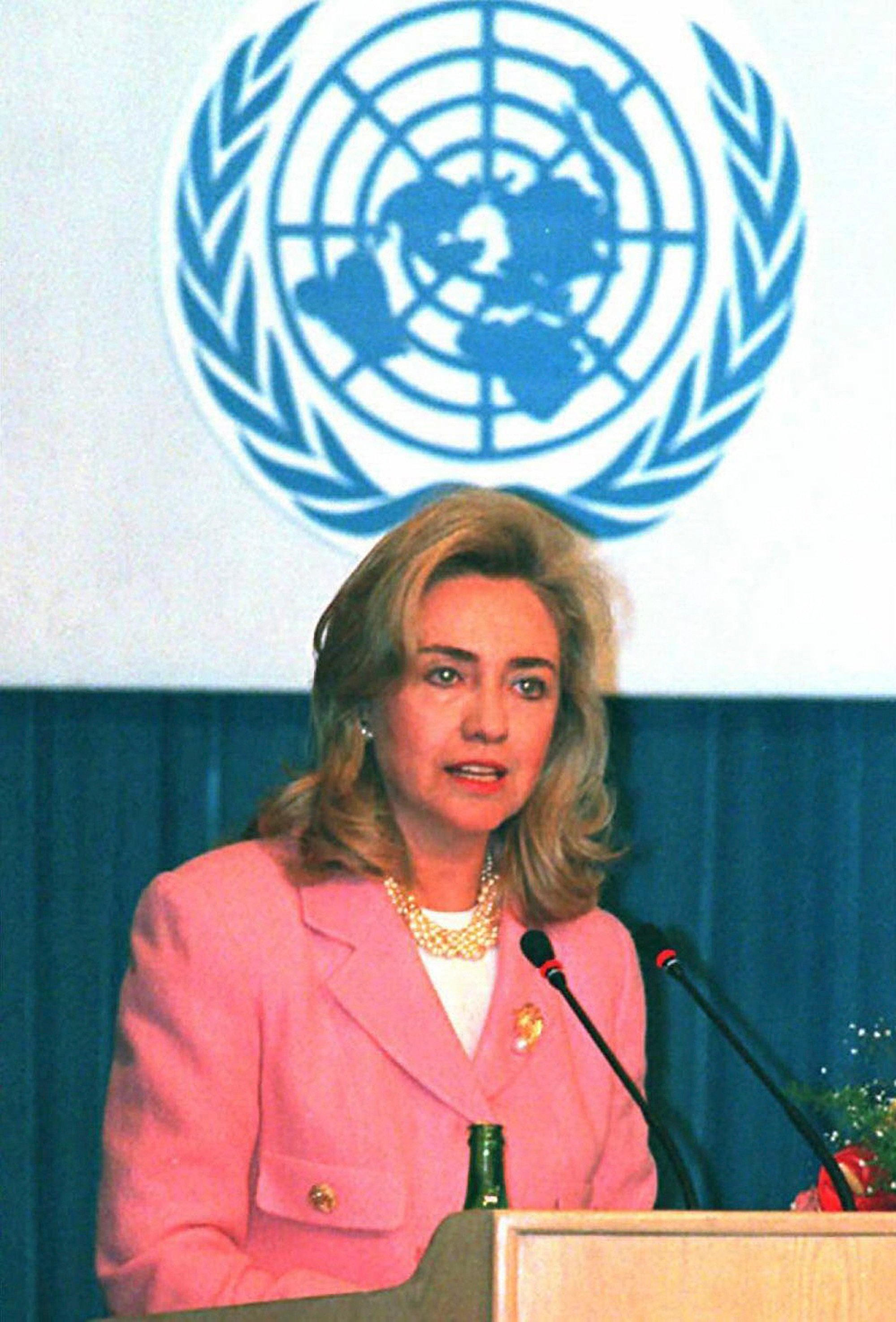 US first lady Hillary Clinton addresses the UN Fourth World Conference on Women in Beijing in September 1995. Photo: AFP