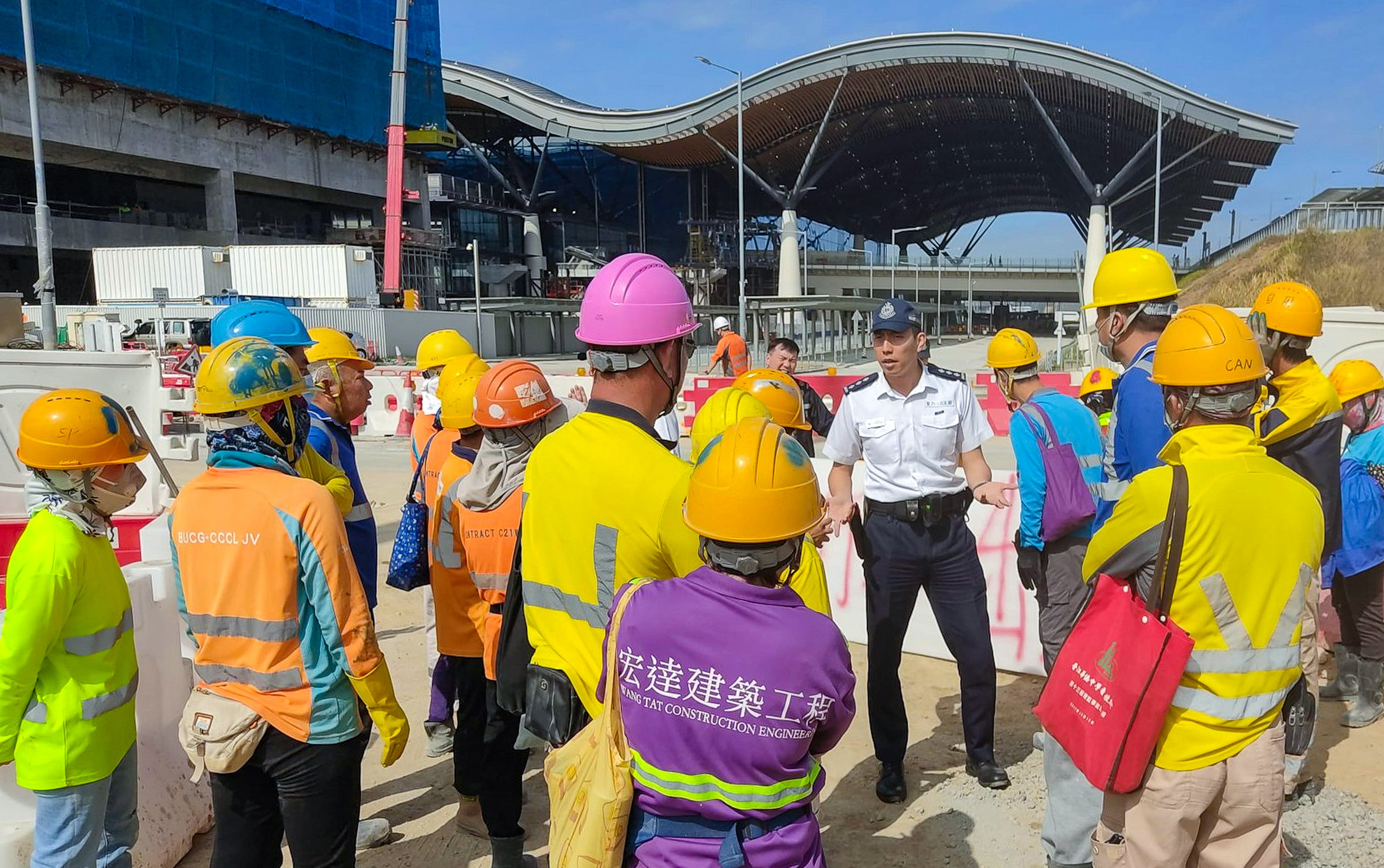 Workers gathered at a construction site to voice their concerns. Photo: Handout