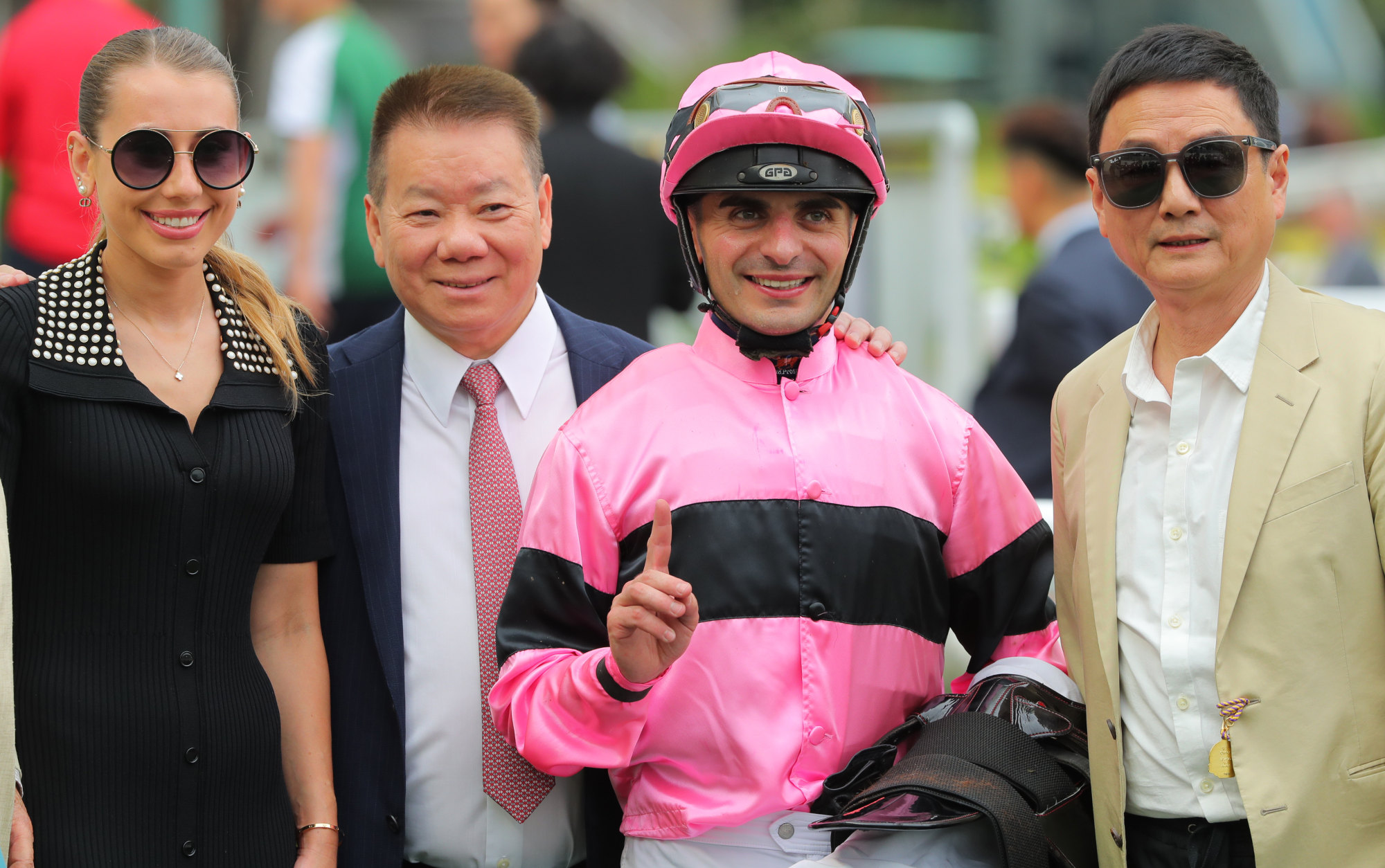 Trainer Manfred Man (second from left), jockey Andrea Atzeni and connections of Gold Master celebrate.