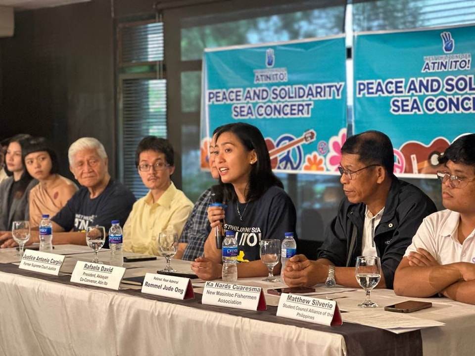 Aten Ito co-convenor and Akbayan party-list president Rafaela David (centre) speaking at a press briefing on the peace concert operation on Monday. Photo: Facebook / Aten Ito