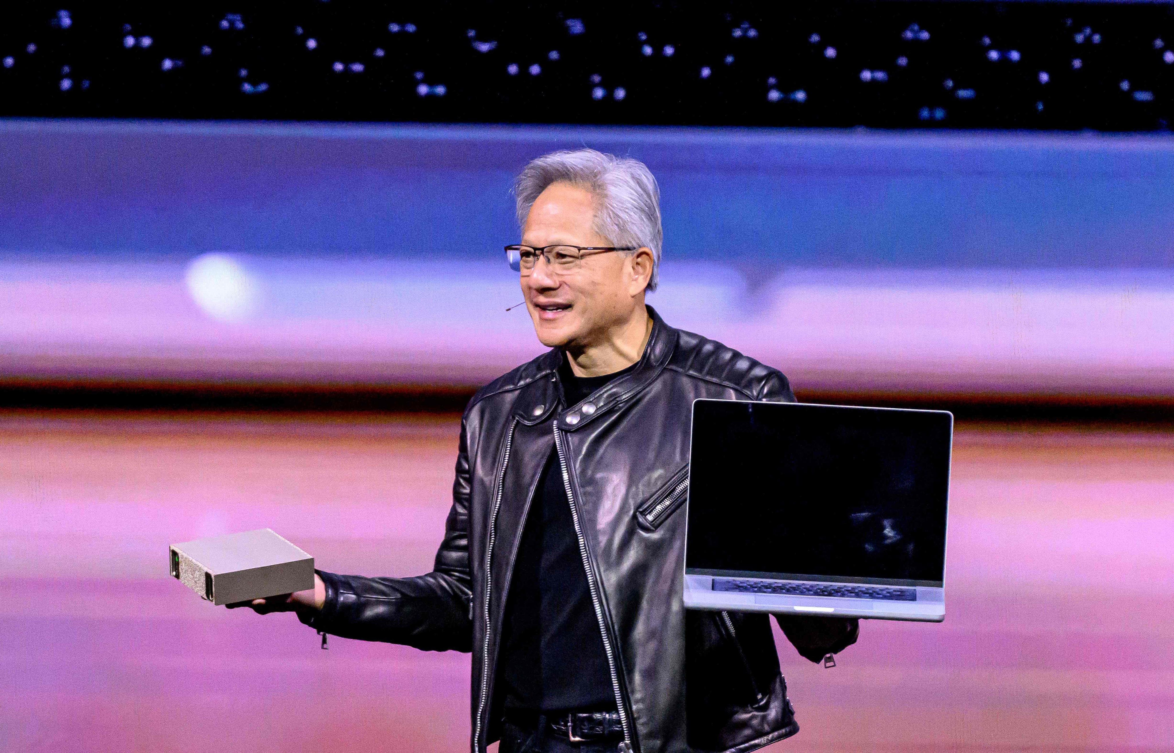 Nvidia CEO Jensen Huang introduces new products during a keynote session at GTC in San Jose, California, on Tuesday. Photo: AFP