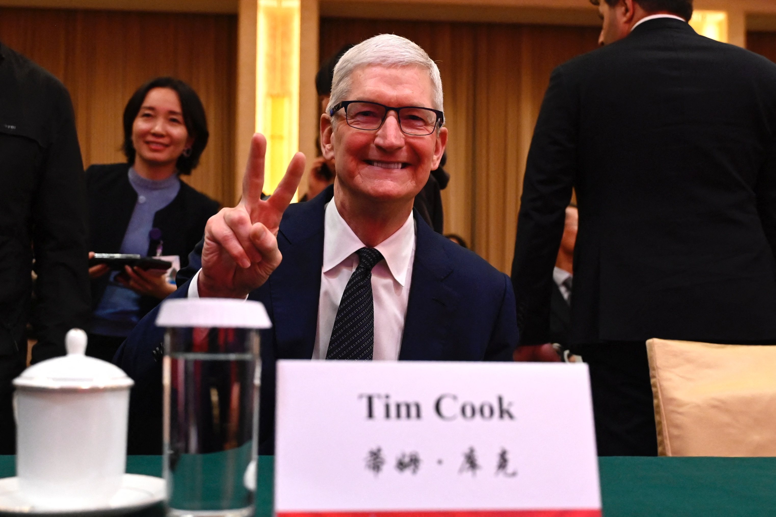 Apple CEO Tim Cook at the China Development Forum in Beijing on March 24, 2024. Photo: AFP