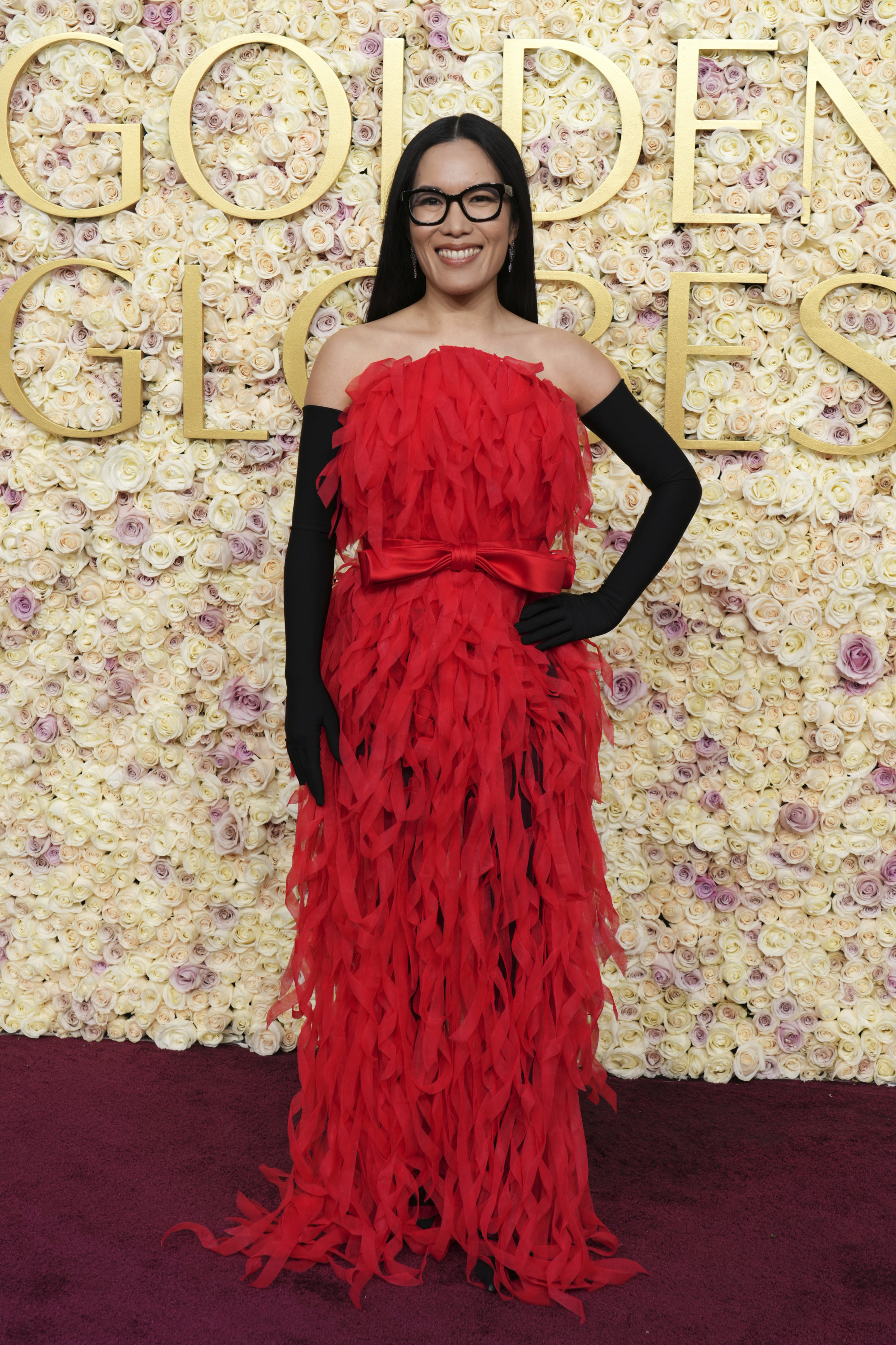 ali wong single lady dress How to Style like Ali Wong, who won her second Golden Globe for Single Lady:  channel the comedian's stunning Balenciaga red carpet look with Saint  Laurent and Simone Rocha