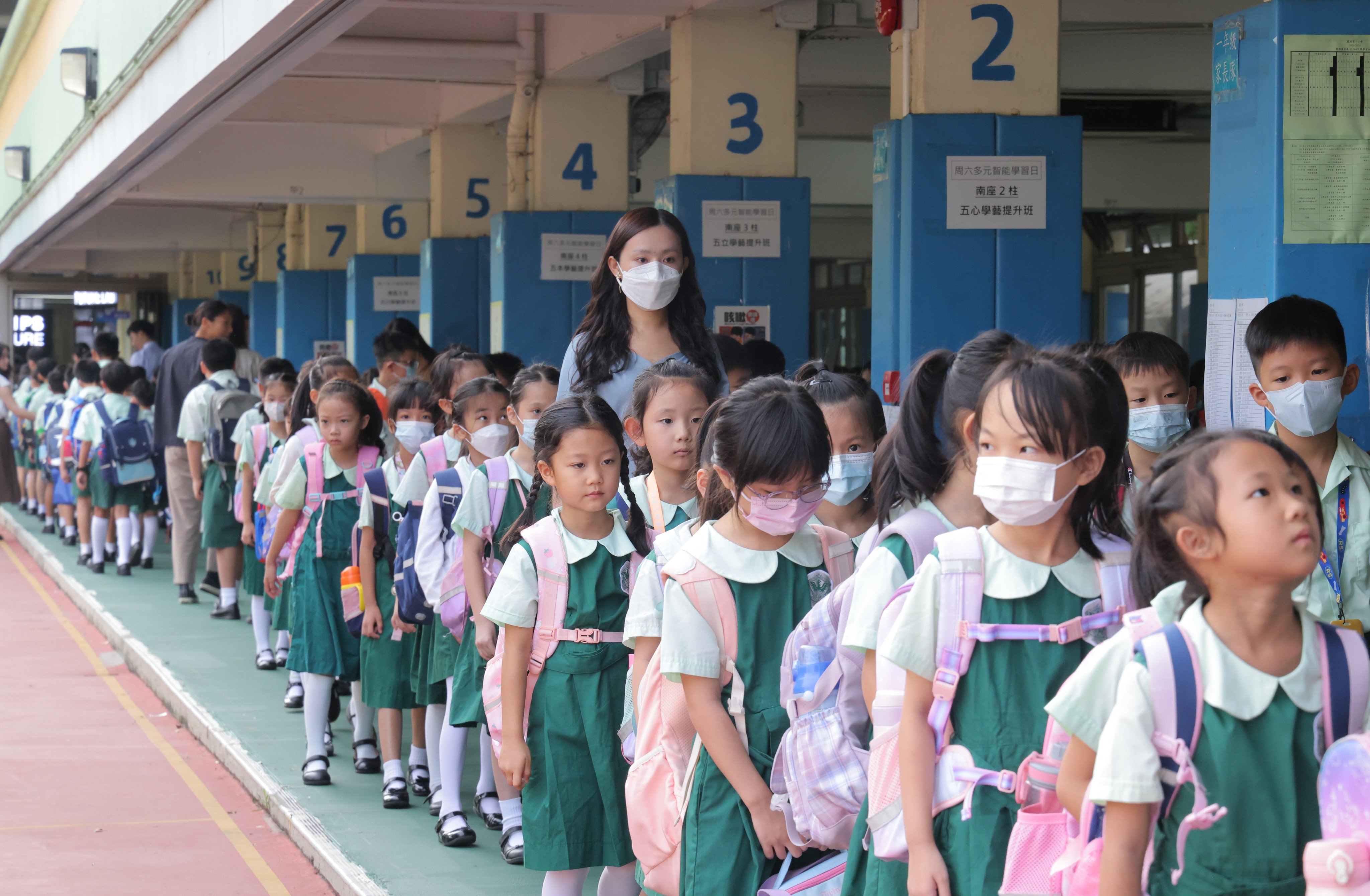 Primary school students line up in September 2023. File photo: Jelly Tse