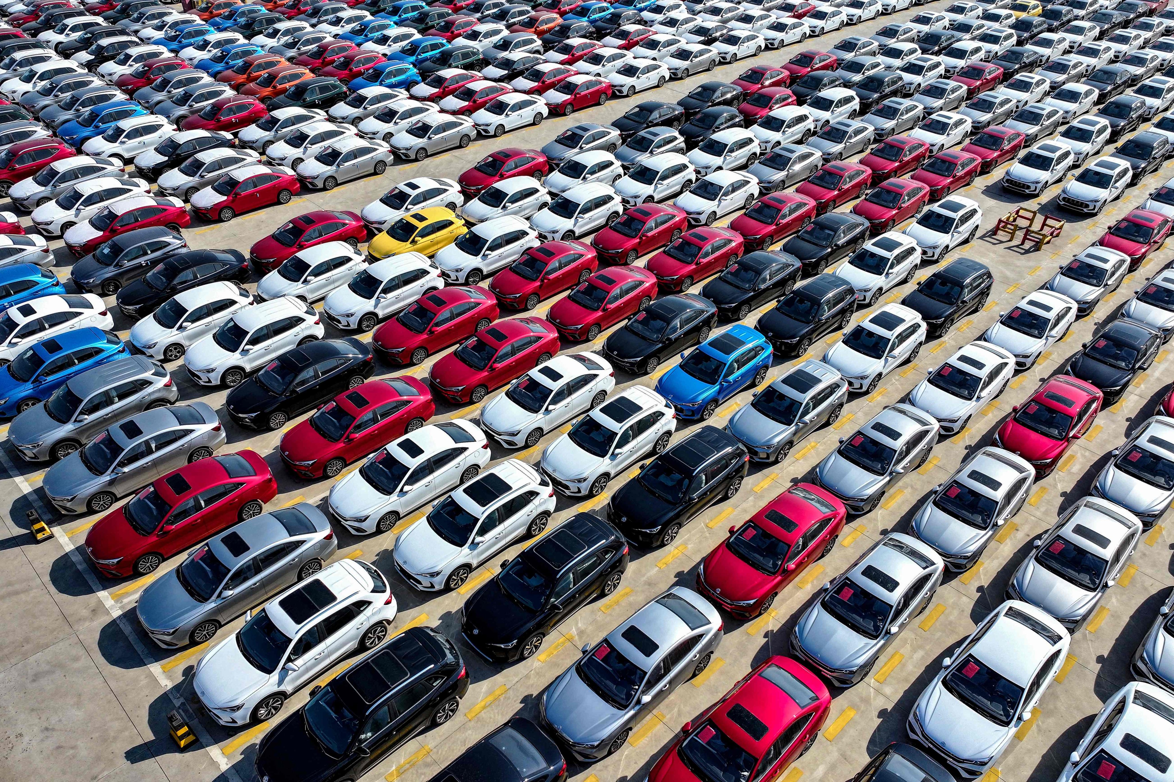 MG cars await shipment from the port in Lianyungang, Jiangsu province, on March 17. Photo: AFP