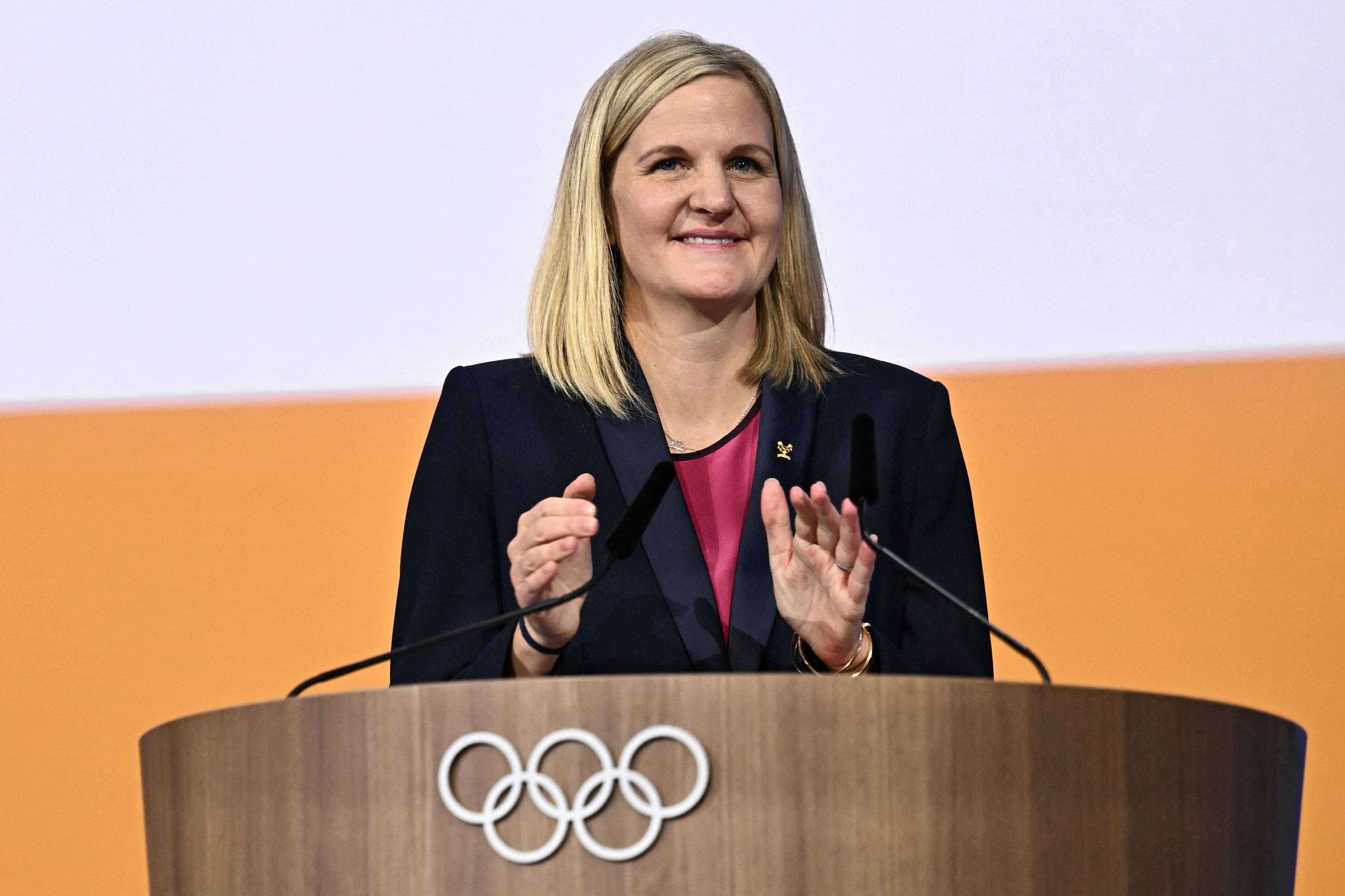 Kirsty Coventry reacts after being elected the next president of the International Olympic Committee (IOC), in Costa Navarino, Greece on Thursday. Photo: AFP