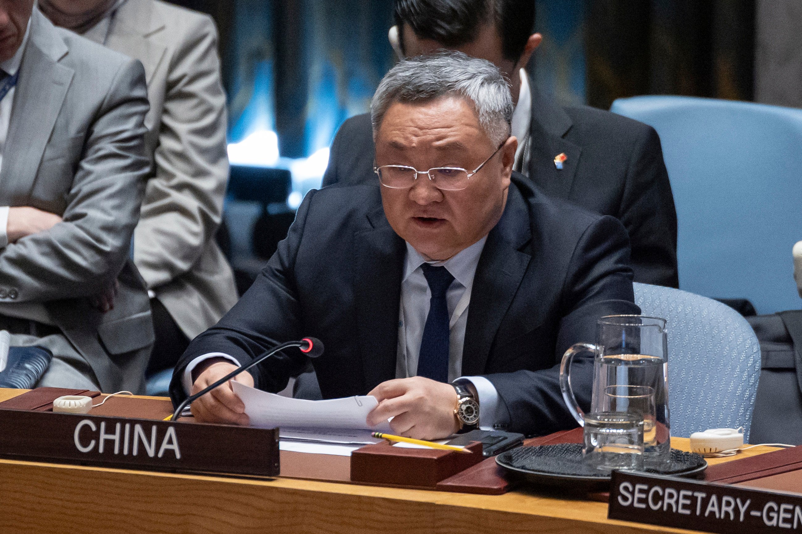 Fu Cong, China’s ambassador to the United Nations, speaks during a Security Council meeting at UN headquarters in New York on Tuesday. Photo: AP