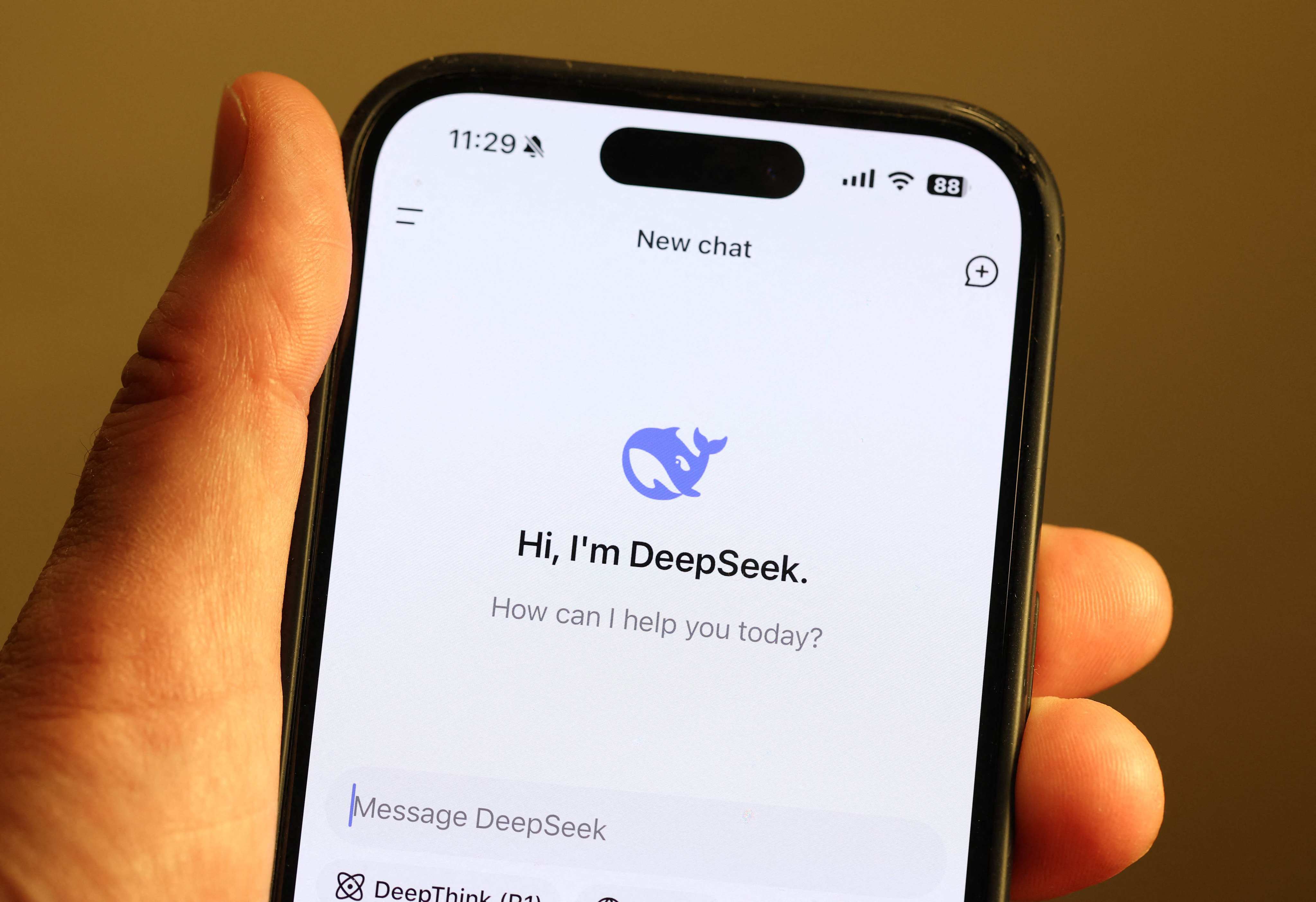 The DeepSeek app displayed on an iPhone on January 27. Apple CEO Tim Cook praised the Chinese start-up for its innovative AI models. Photo: Getty Images via AFP