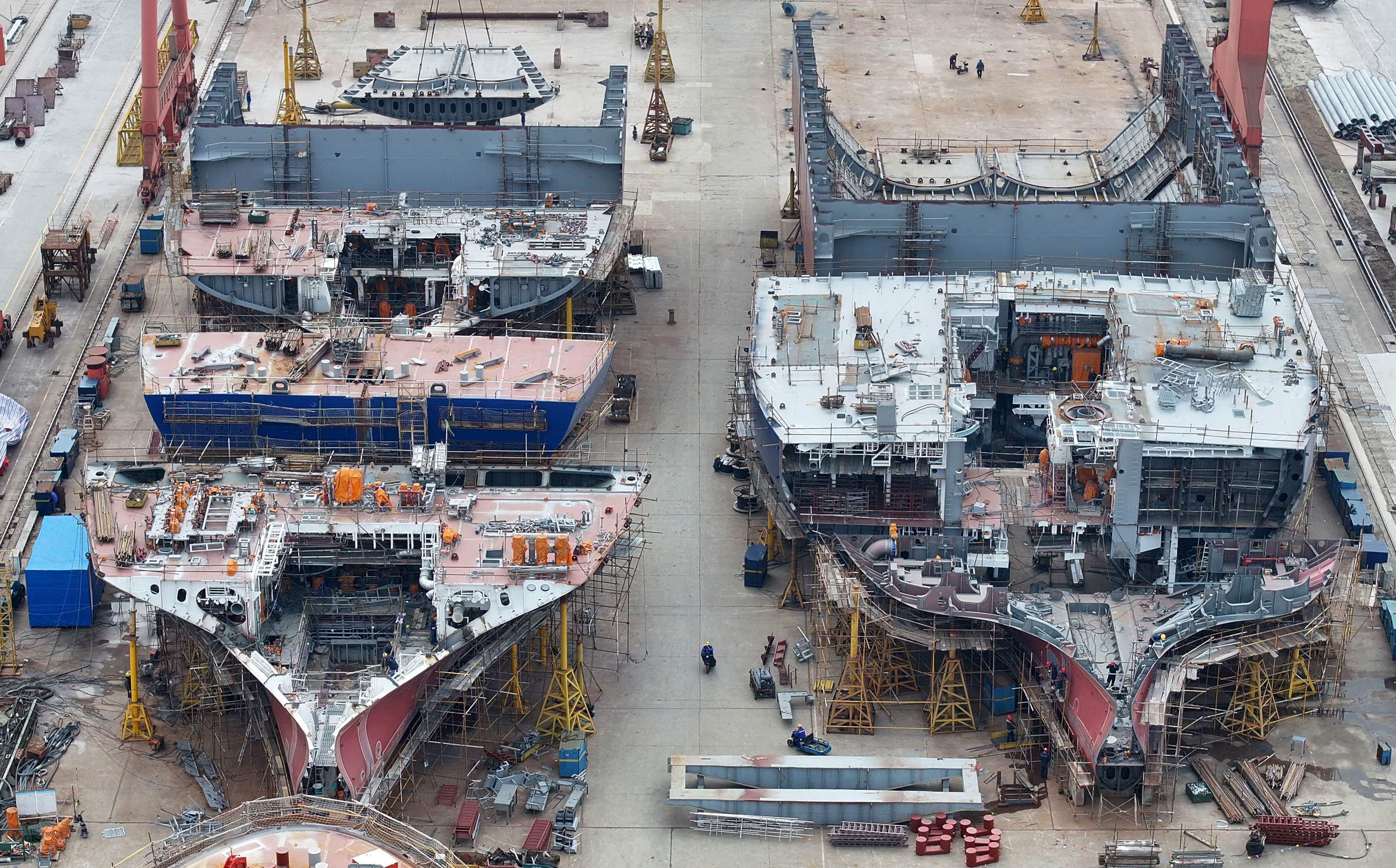 Ships under construction at a facility in Taicang, in China’s eastern Jiangsu province. Photo: AFP