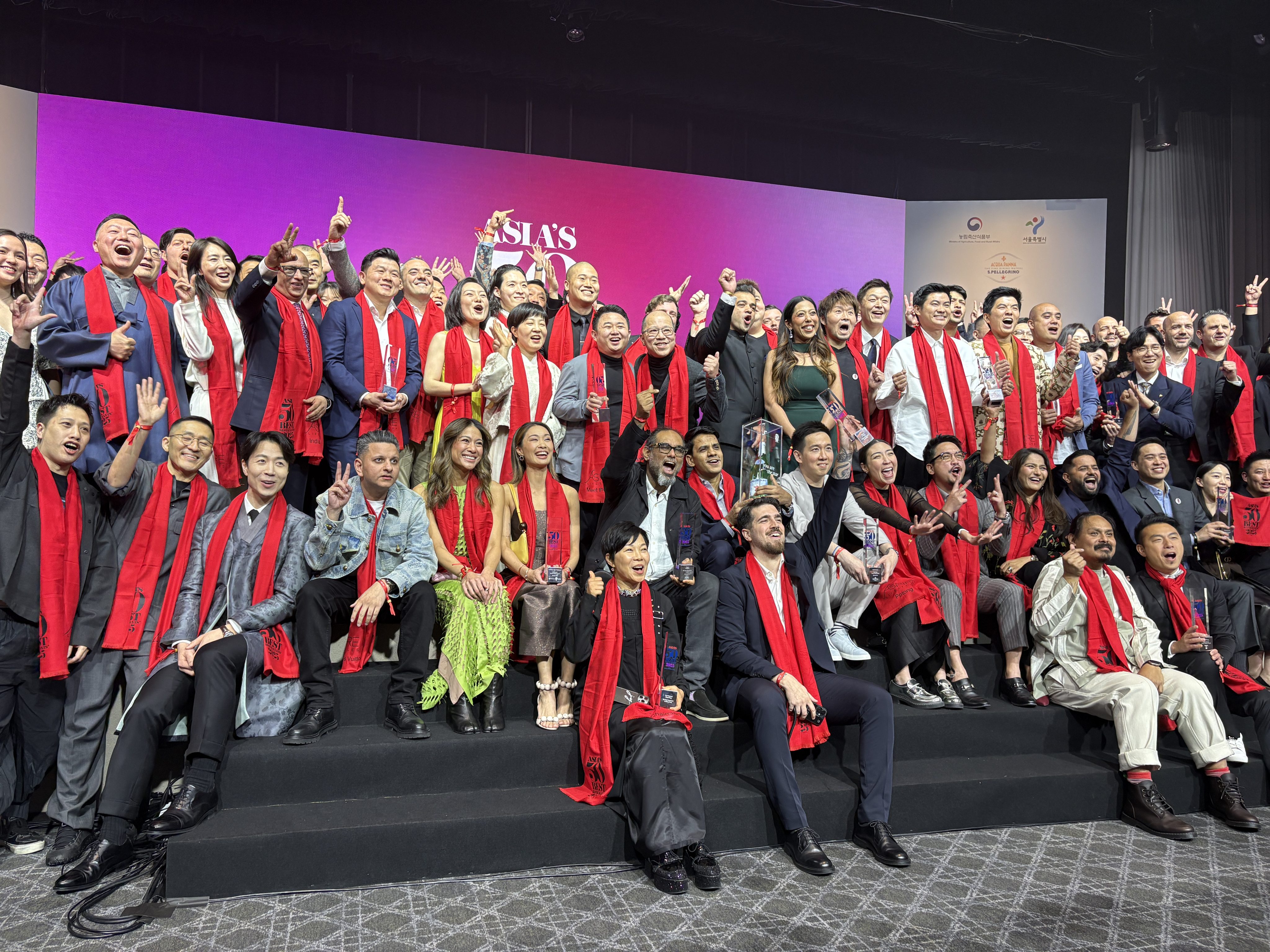 Asia’s 50 Best Restaurants 2025 awardees on stage at the awards ceremony held in Seoul, South Korea, on March 25, 2025. Photo: Charmaine Mok