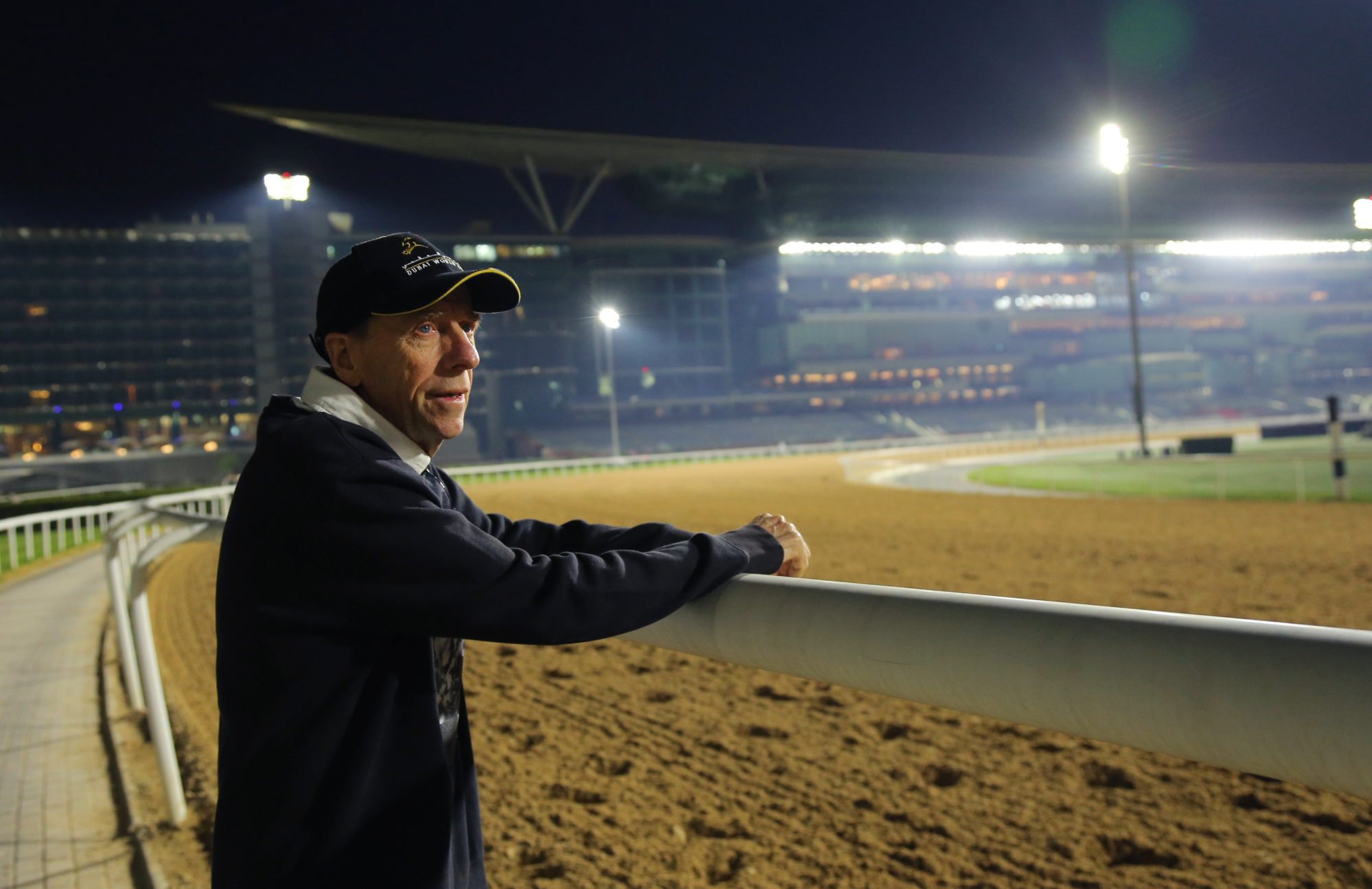 Trainer John Size watches Howdeepisyourlove work at Meydan this week.