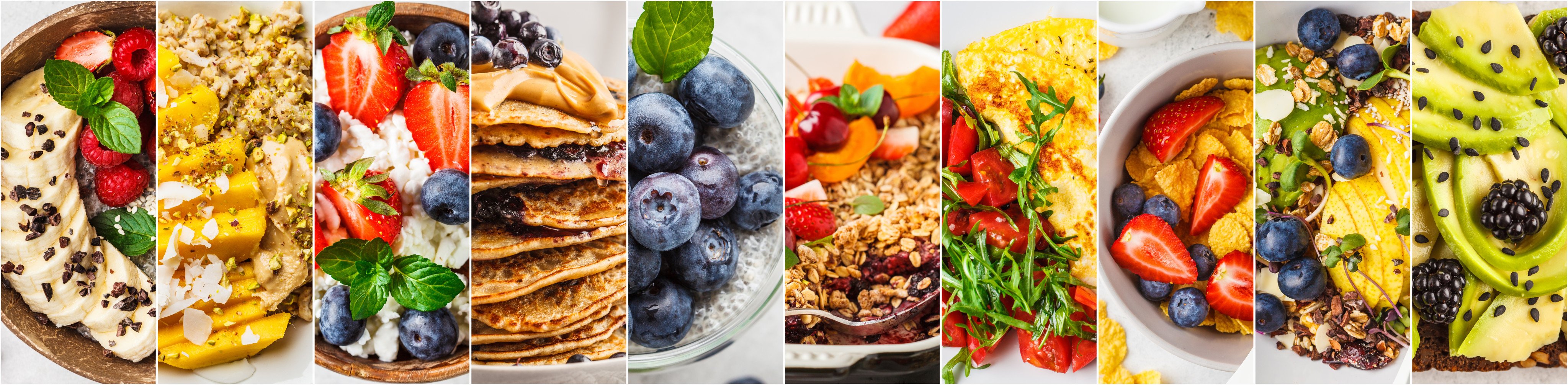 Nutrition experts describe eating a variety of healthy breakfast foods that include avocado, muesli, eggs, chia pudding, oatmeal, fruits, berries, nuts and seeds. Photo: Shutterstock