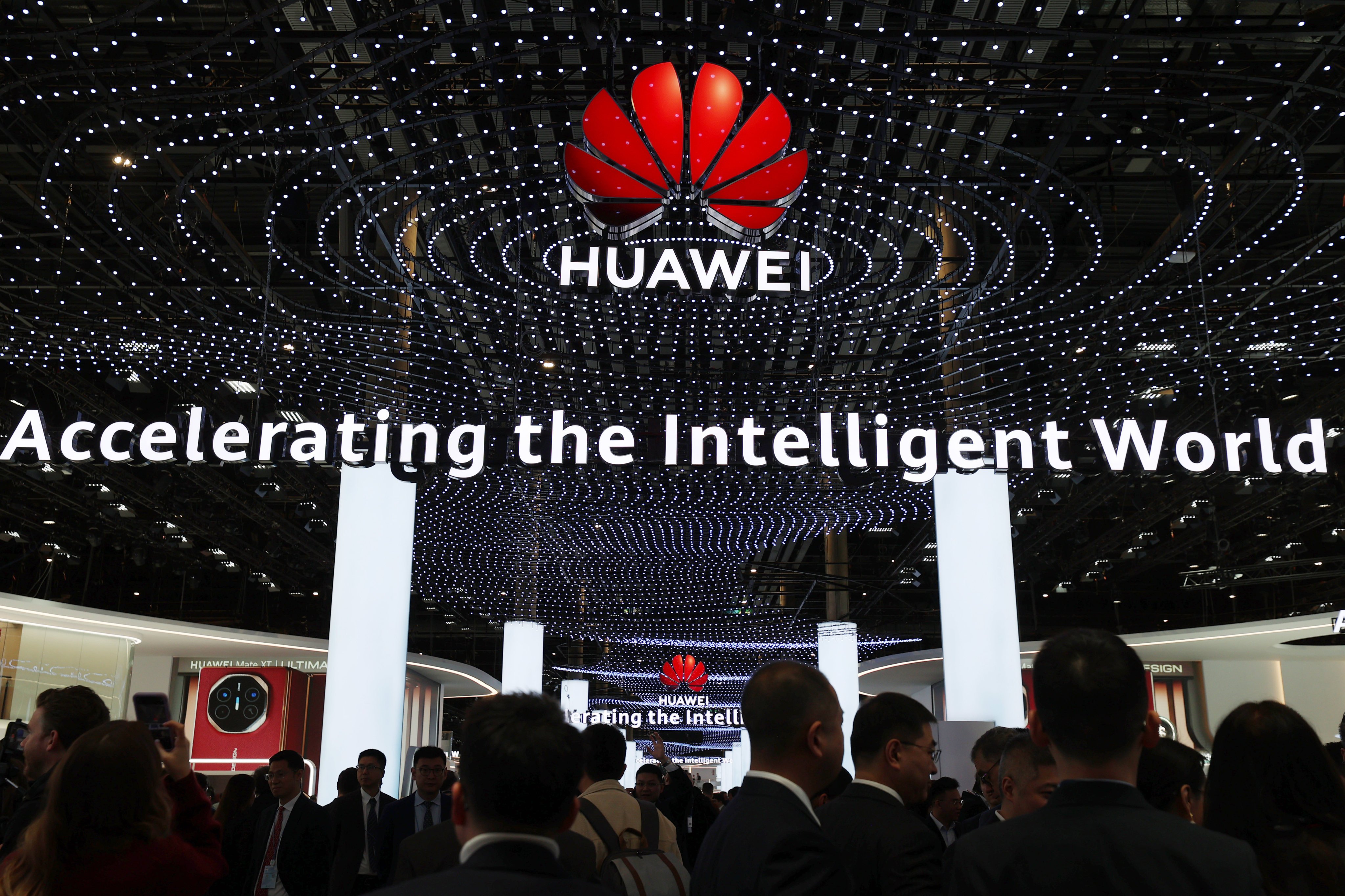 The Huawei booth at the 2025 Mobile World Congress in Barcelona, Spain, March 3, 2025. Photo: Xinhua