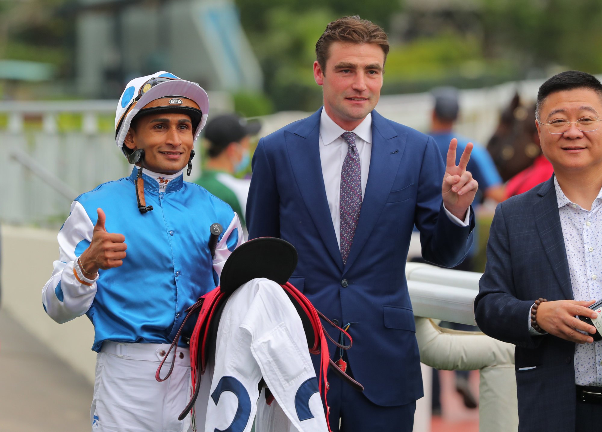 Jockey Karis Teetan celebrates with trainer David Eustace.