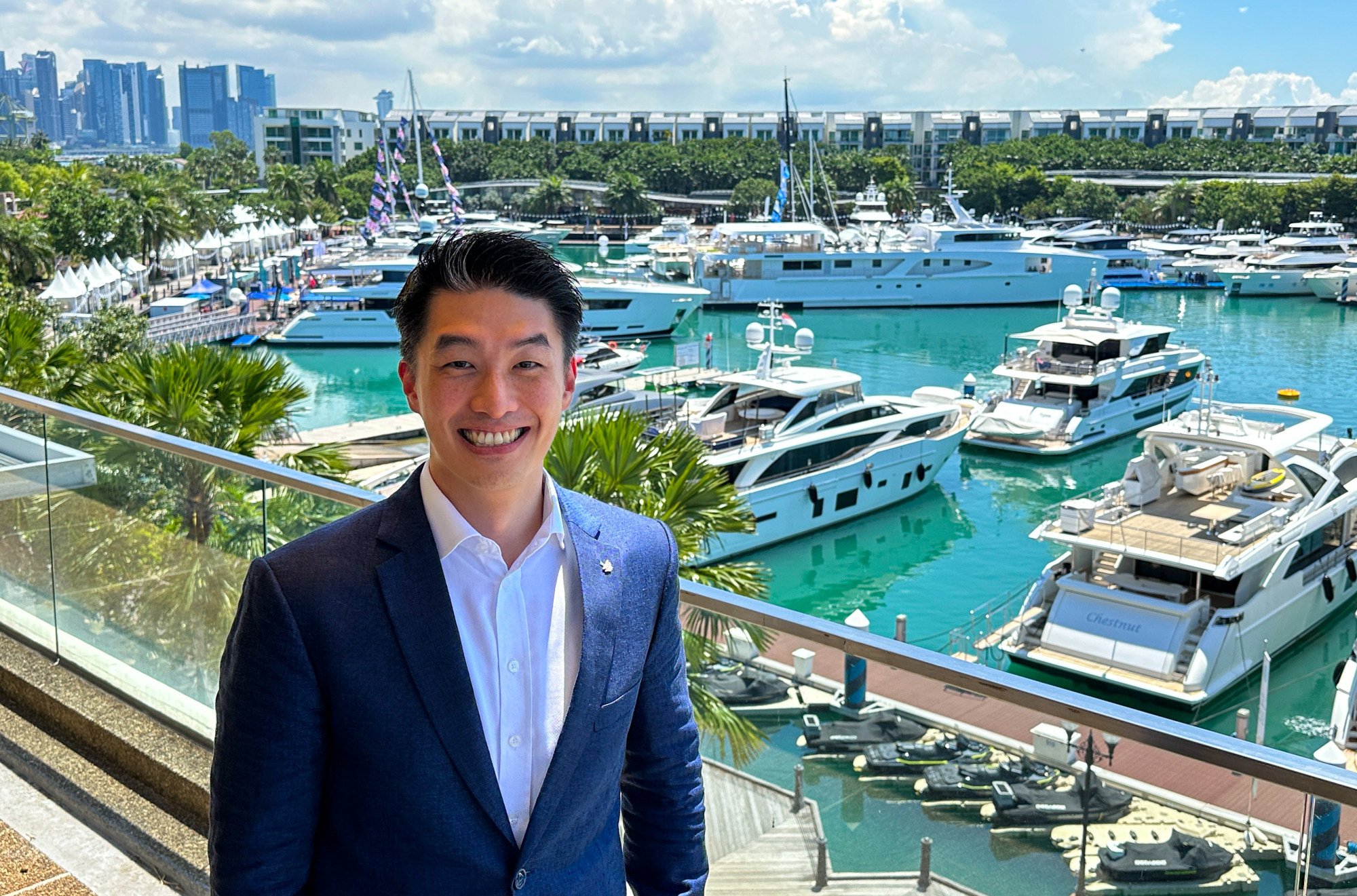 Jonathan Sit, regional general manager of SUTL Enterprise’s marina division, pictured at the Singapore Yachting Festival on April 10, 2025. Photo: Aileen Chuang Jonathan Sit, regional general manager of SUTL Enterprise’s marina division, pictured at the Singapore Yachting Festival on April 10, 2025. Photo: Aileen Chuang
